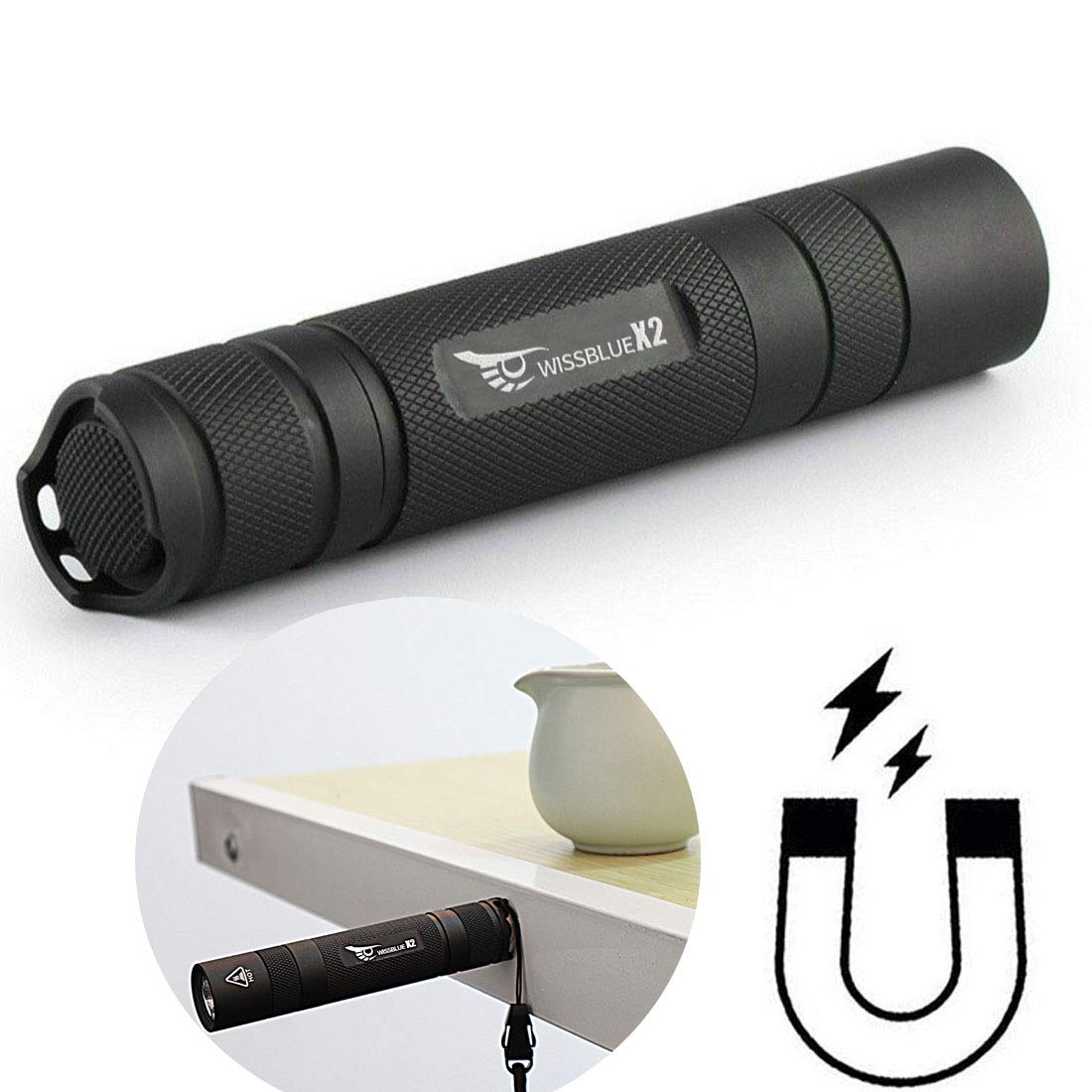 Wissblue X2 1600 High Lumens Utility Flashlight Rechargeable With Magnetic Base Cob, 6 Modes Edc Flashlight Men 