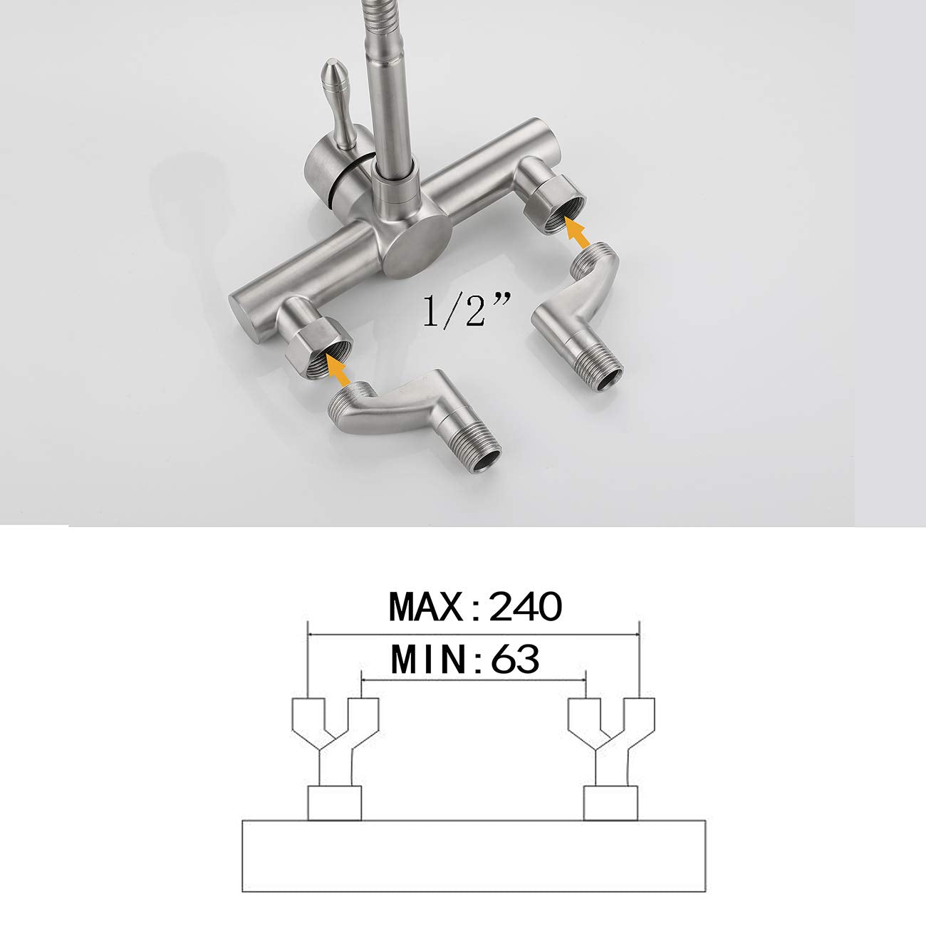 Wazzj Wazzj-Kitchen Wall Faucet Brushed Nickel Wall Mounted Faucet 3" To 9" Adjustable Spread