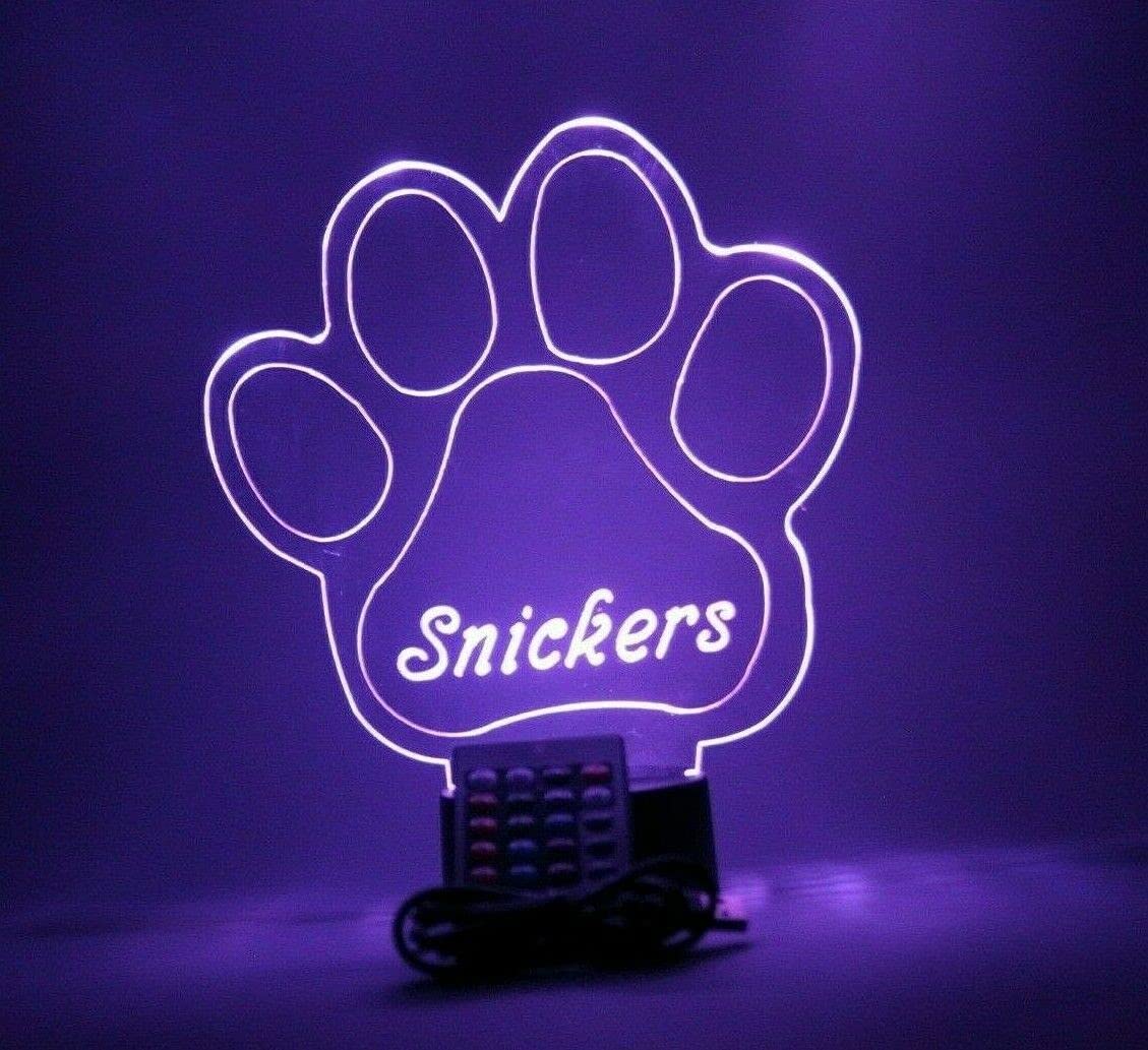 Mirror Mania Paw Print Light Up Lamp Led Personalized Animal Puppy Dog Paw Print Engraved Table Lamp - It'S Wow, With Remote, 16 Color Options, Dimmer, Engraved, Great