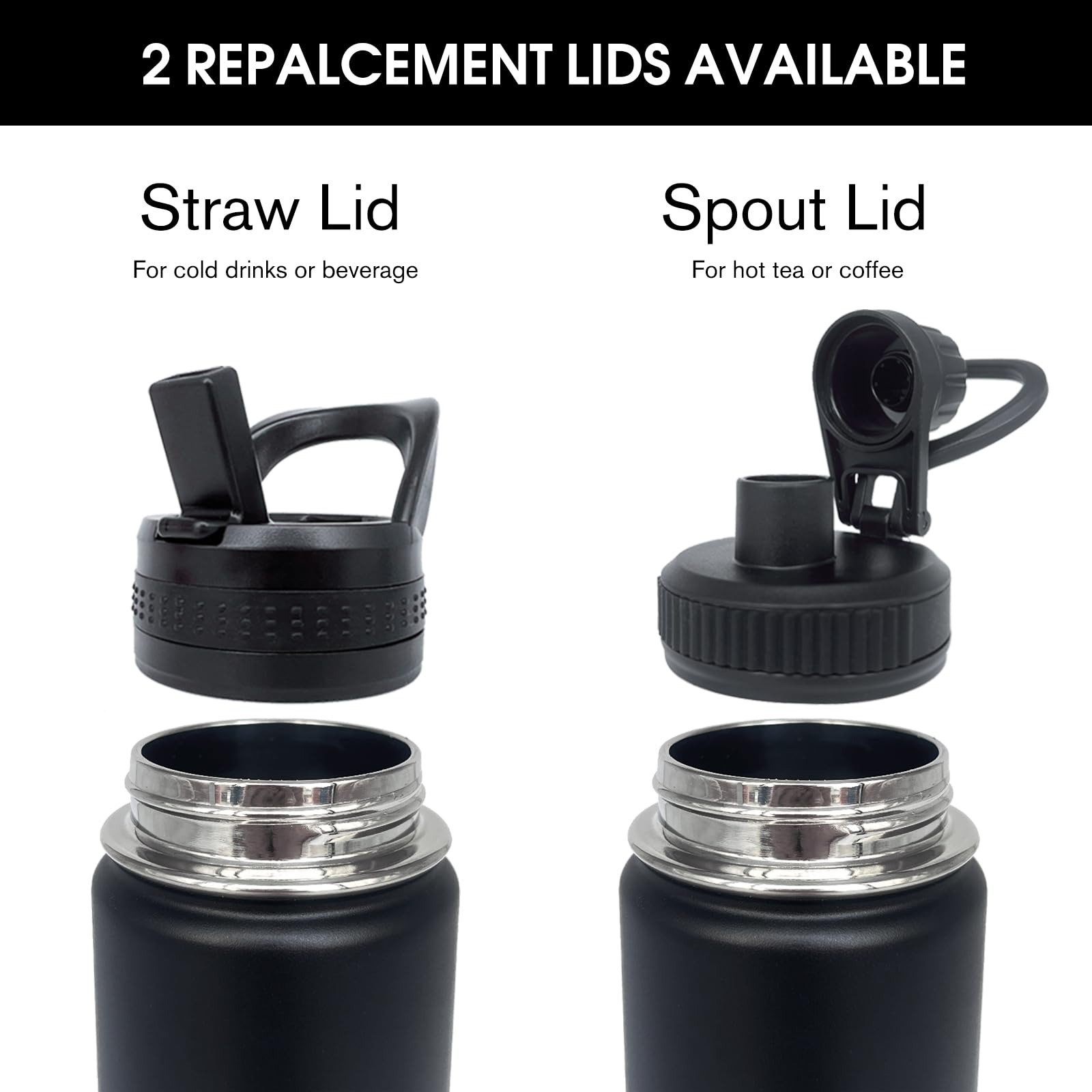 1Pack 22 Oz Insulated Water Bottle With Straw, Stainless Steel Sports Water Cup Flask With 2 Lids