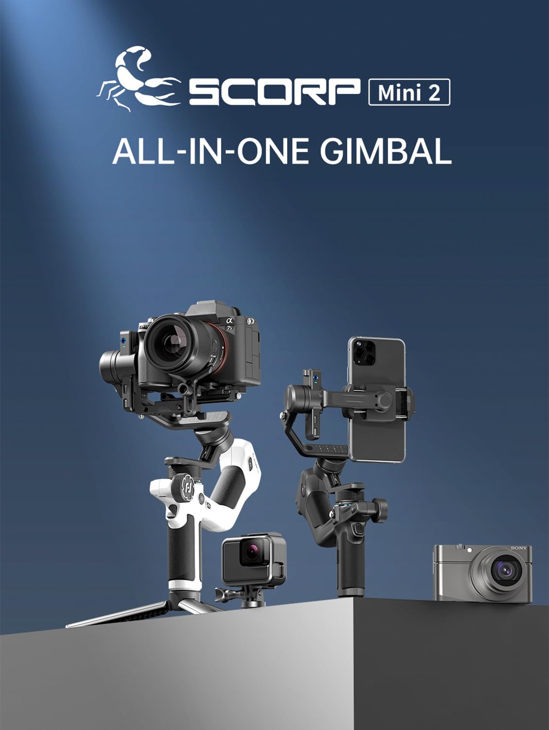 Feiyutech Feiyu Scorp Mini-2 Combo All-In-1 Gimbal Stabilizer For Cameras & Smartphones, 1.3" Oled Touchscreen, Integrated Ai Tracking, 2.65Lb Payload. 3-Axis Gimbal Compatible With Gopro, Sony, Iphone - Black