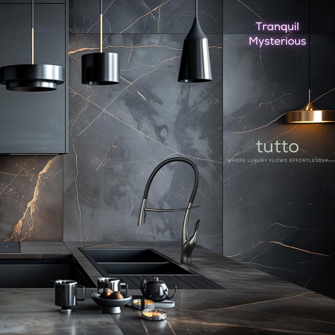 Tutto Scratch Resistant Kitchen Faucet, Magnetic Docking Spray Holder, Pull Down Sprayer With Dual Spray Mode, Luxury High-End Kitchen Faucet With Black Silicone Spout, Kitchen  (Gunmetal Gray)