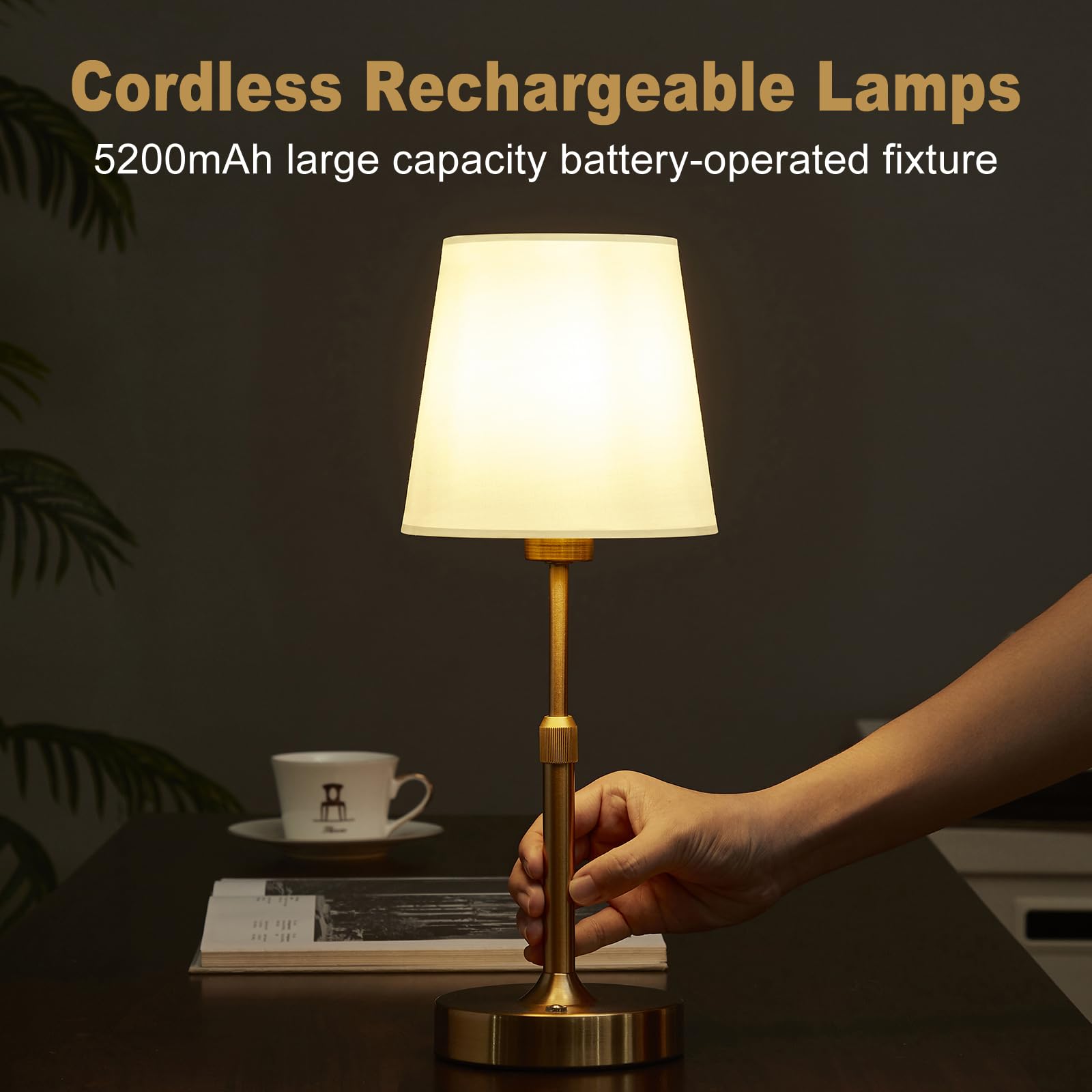 Butastur Cordless Table Lamp, 5200Mah Rechargeable Battery Operated Lamp, Small Touch Lamps For Nightstand With Stepless Dimming, Portable Battery Powered Table Lamps For Living Room, Bedroom (Gold)