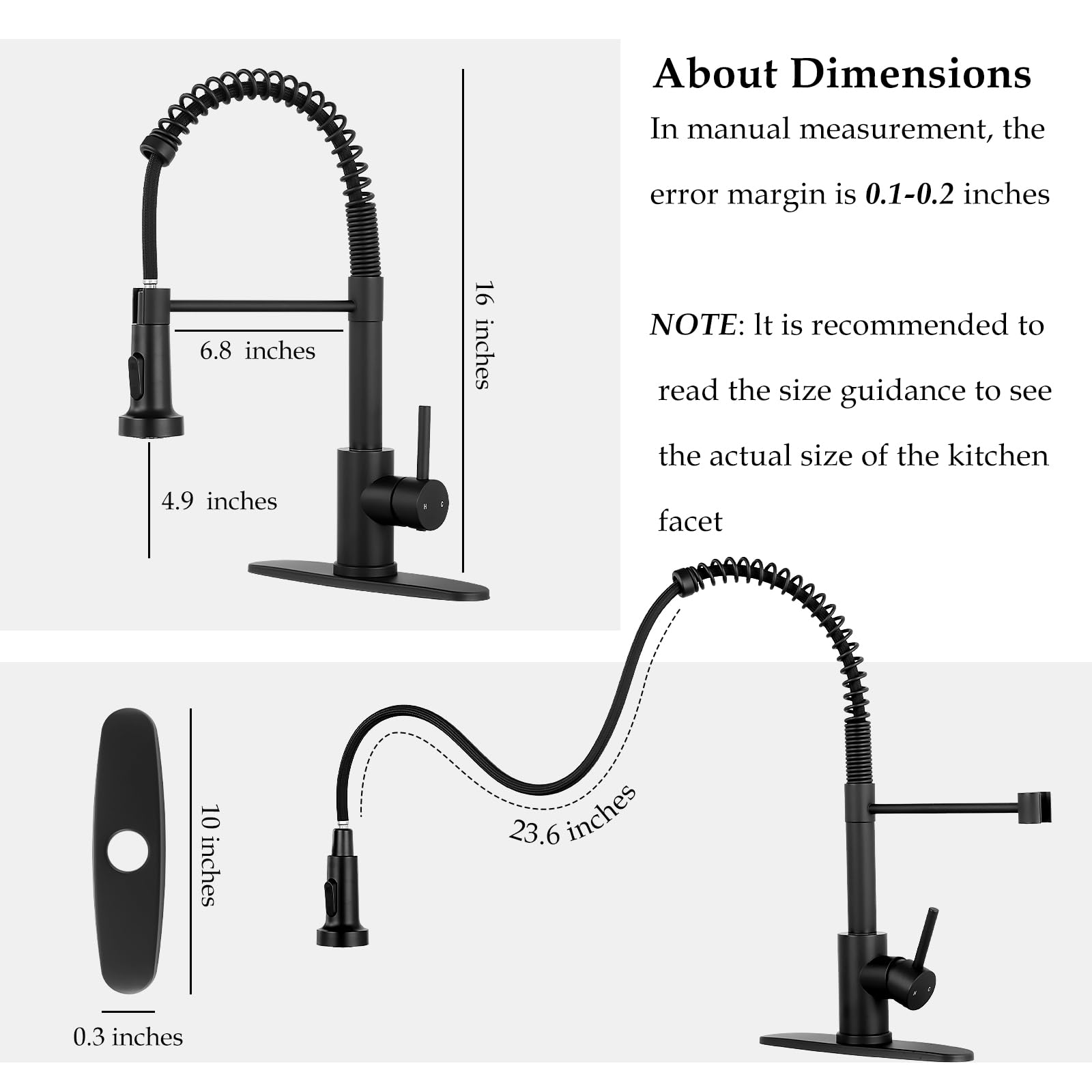 Mutvka Mut Kitchen Faucet With Pull Down Sprayer - Extender 23“ Pull Out Sprayer Kitchen Sink Faucet, Single Handle 1 Hole Or 3 Holes Dual Mode For Farmhouse Laundry Rv Bar, Matte Black