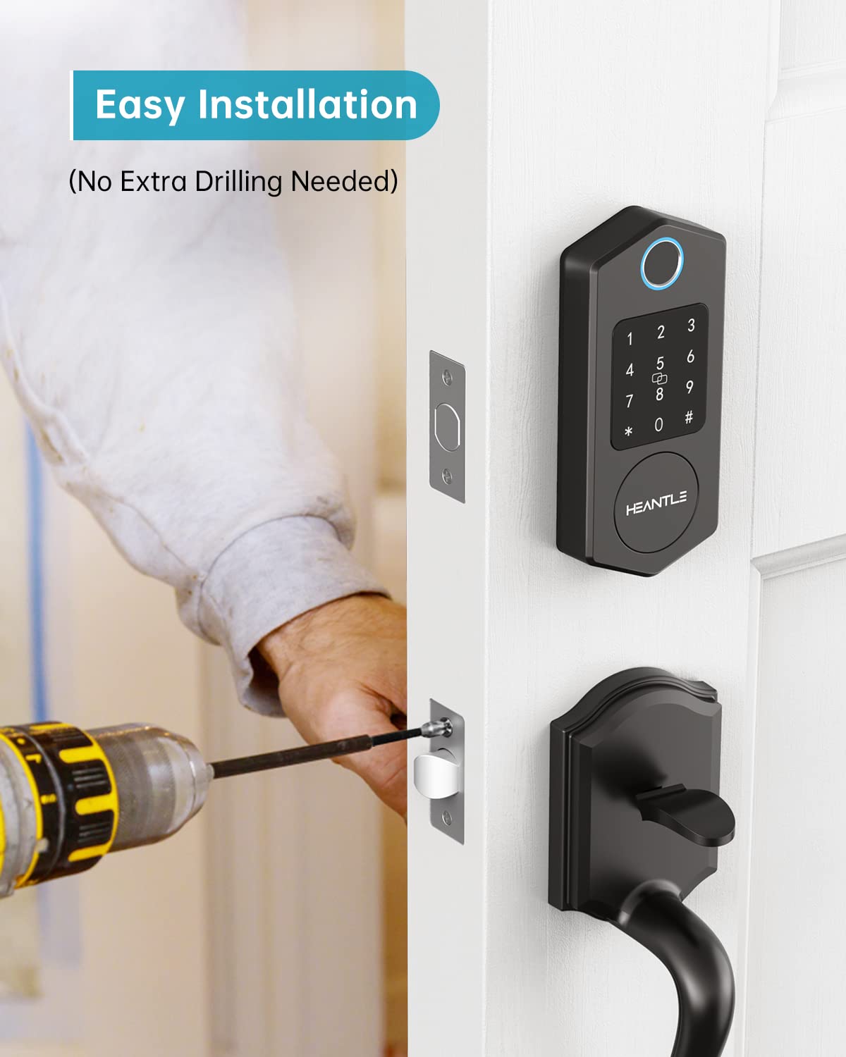 Heantle Smart Deadbolt, Smart Door Locks For Front Door, Smart Locks With Bluetooth App Control For Home, Keypad Deadbolt, Keyless Entry Door Lock, Fingerprint Lock