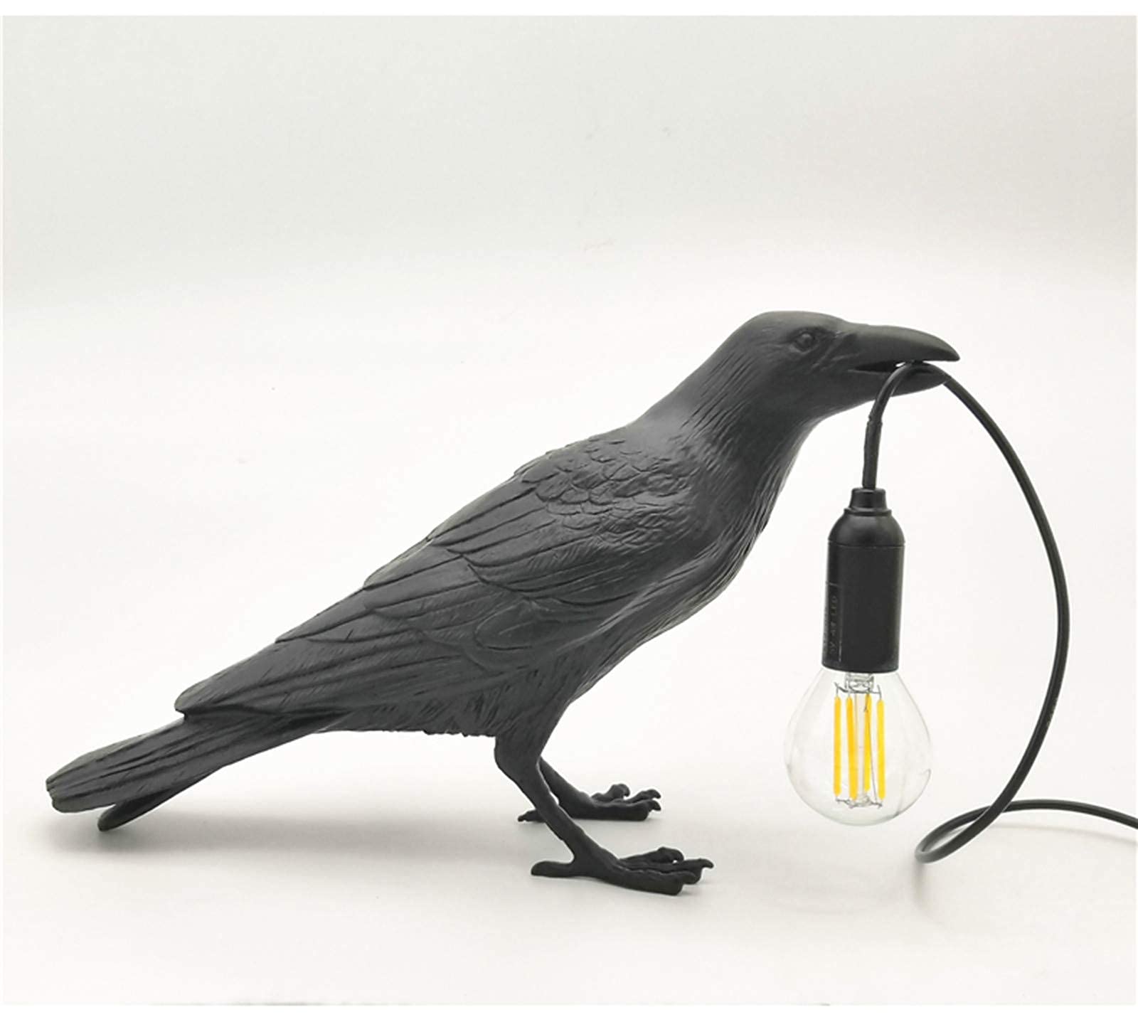 Cmartiris Gothic Crow Lamp - Cute Black Raven Desk Light With Usb Line, Unique Resin Halloween Crow For Table Decor, Gothic, Black, Bird, Art, Home, Living Room, Bedroom (2 Bulbs)