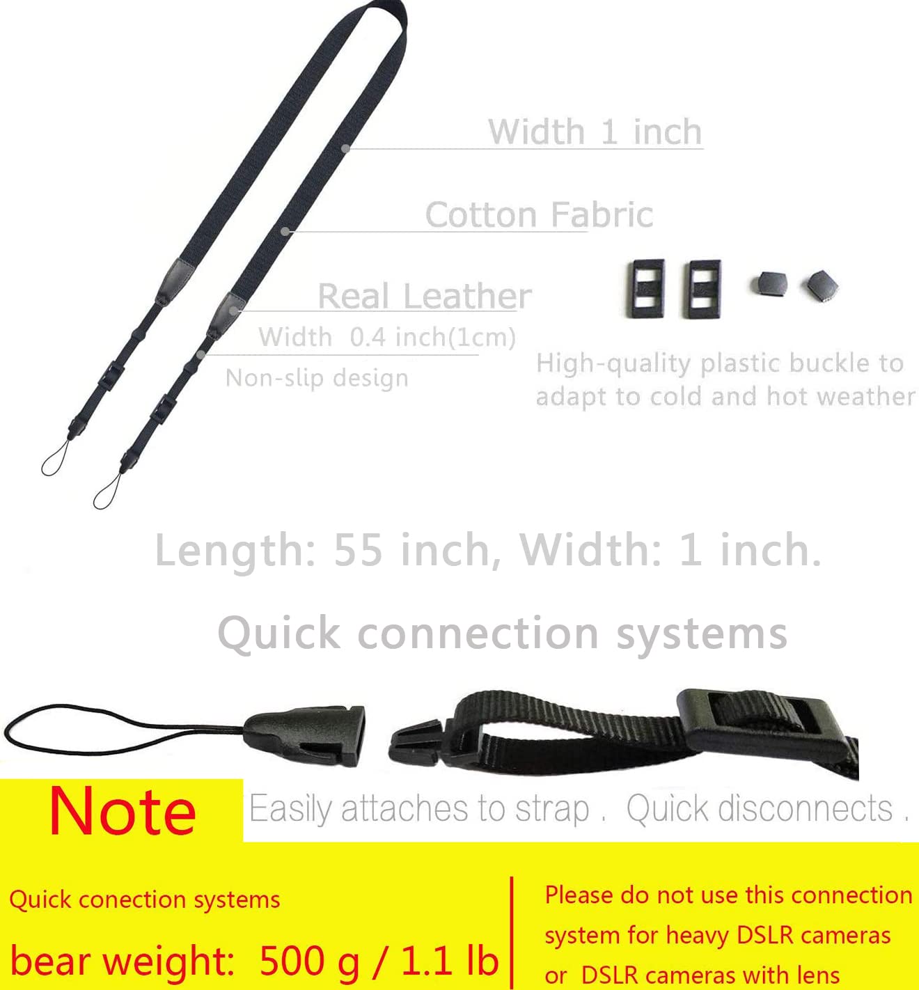 Chmete Camera Neck Strap/Thin Camera Strap Or Binoculars Strap Black