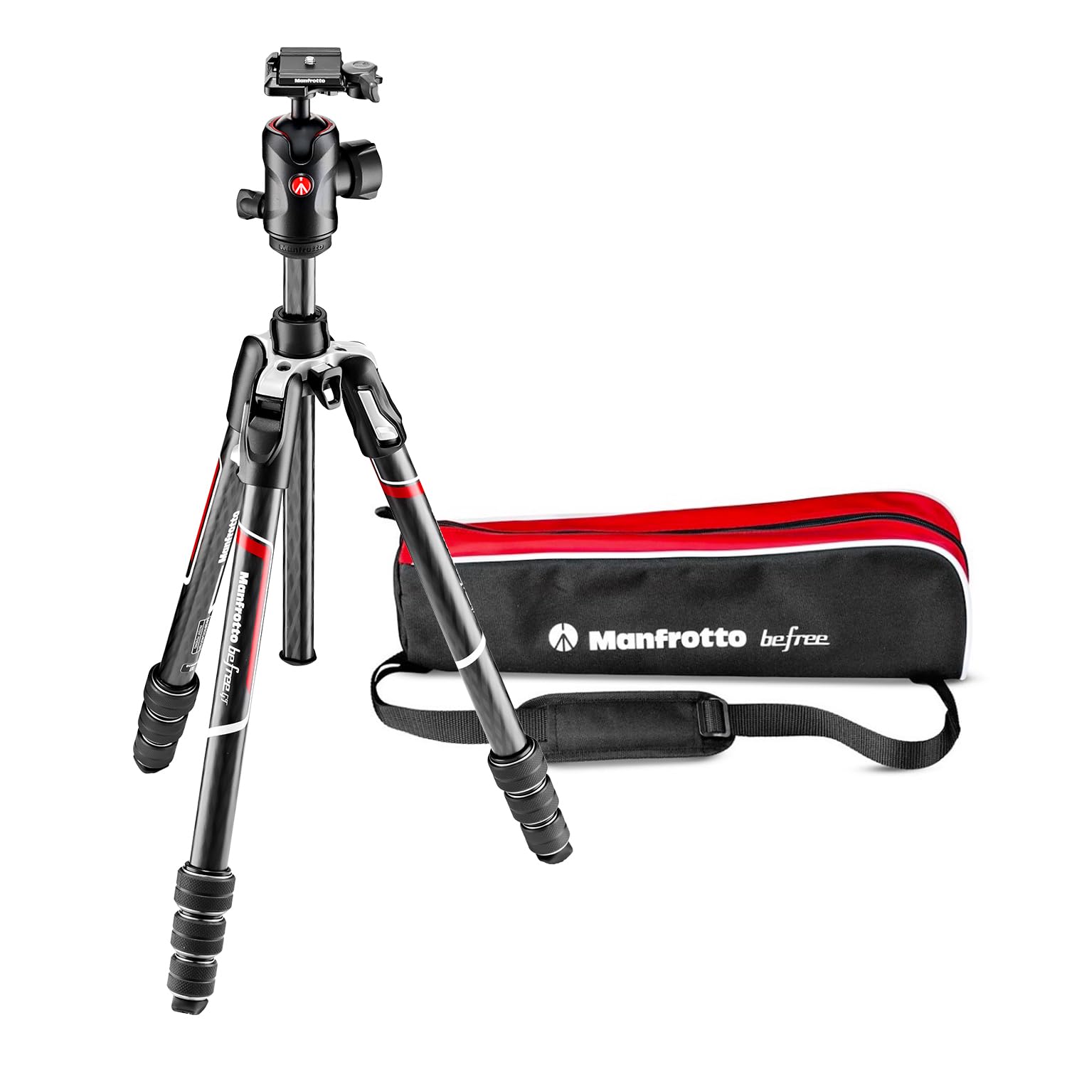 Manfrotto Be Gt 4-Section Carbon Fiber Travel Tripod With 496 Center Ball Head, Twist Lock, Black