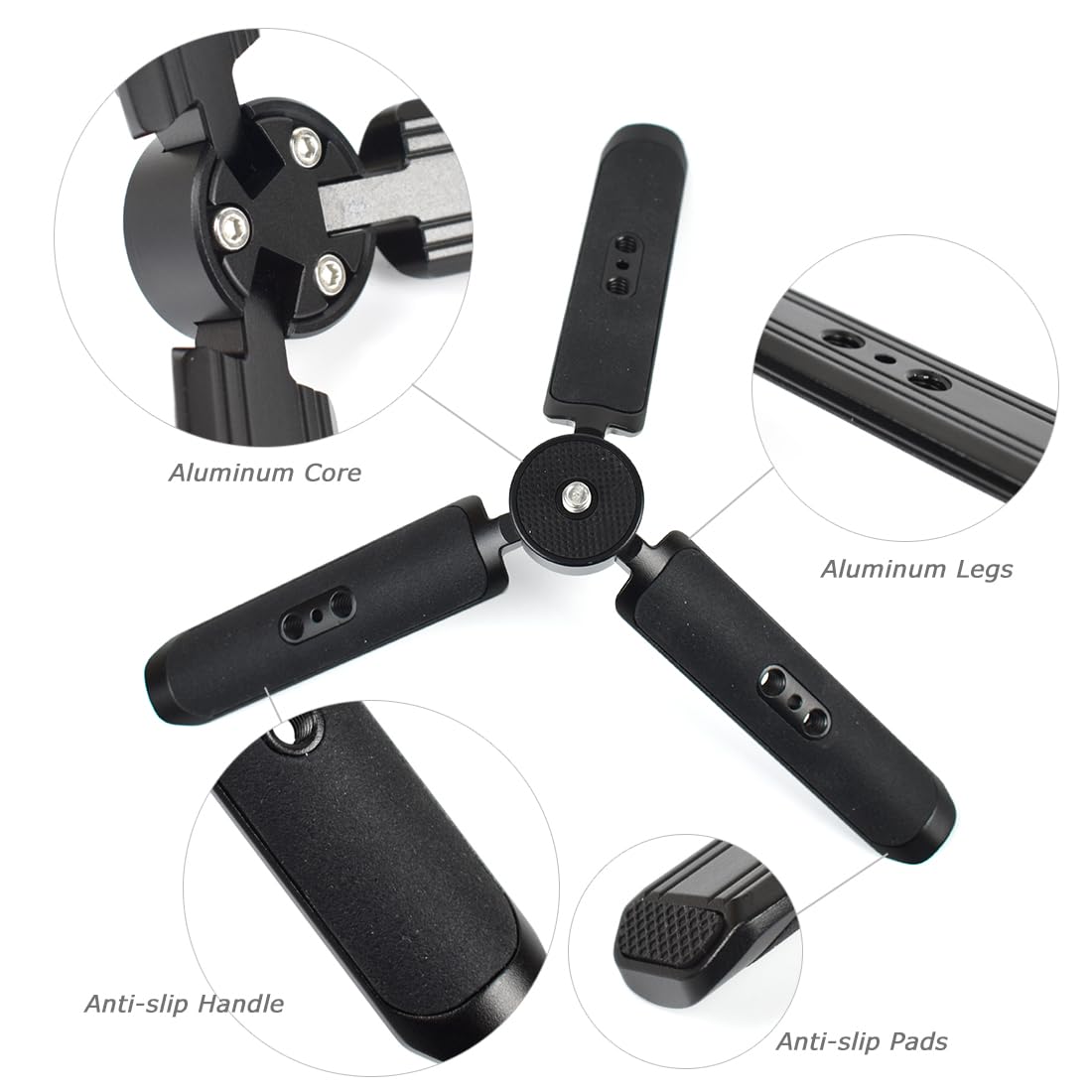 Koqinviz Aluminum Mini Tripod Stand Handle Grip For Camera Phone Gimbal Stabilizer,Desktop Tripod For Dji Ronin Zhiyun Weebill Smooth Osmo Mobile Webcam Projector