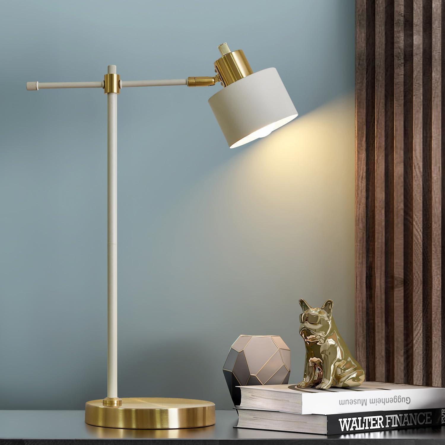 Oyears Modern Industrial Desk Lamp For Reading Led 22.2“ Metal Table Lamp Light For Office Bedroom Study Room Living Room Nightstand Bedside Lamps Gold And Matte Cream Accent (Cream, Bulb Included)