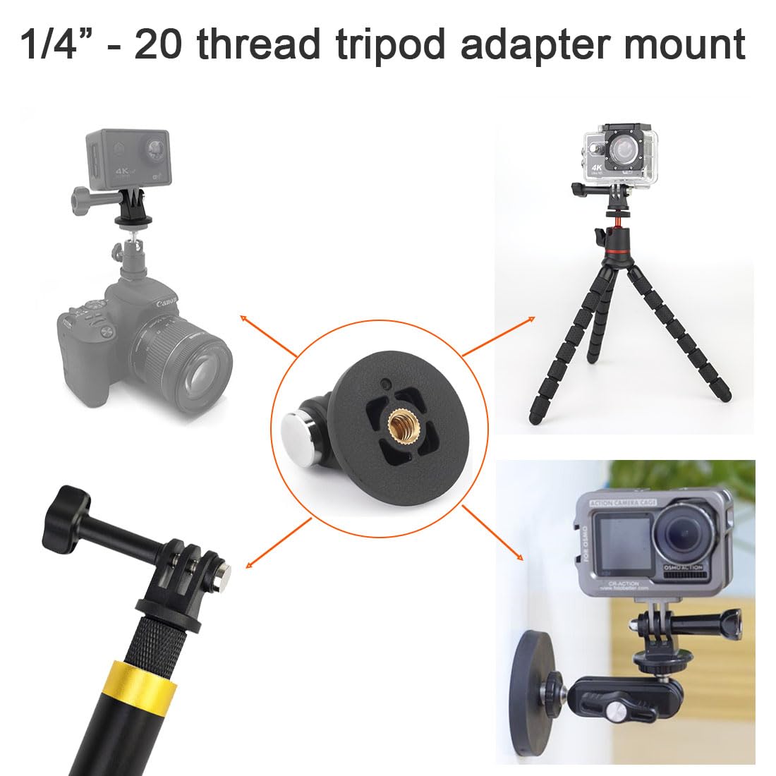 Dekeenstar Action Camera Tripod Mount Adapter 1/4"-20 Conversion Adapter Converter Compatible With Gopro Dji Osmo Insta360 Sjcam Akaso For Tripod And Other 1/4 Accessories