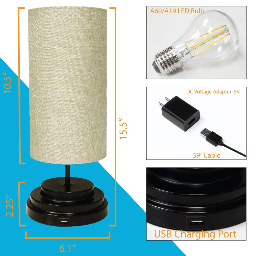 Aultra Led Touch Table Lamp - Table Lamp Shade With Dimmable Touch Control Features & Phone Charging Port Used For Nightstand, Desk Lamp, & Bedroom Decor Light W/Adapter