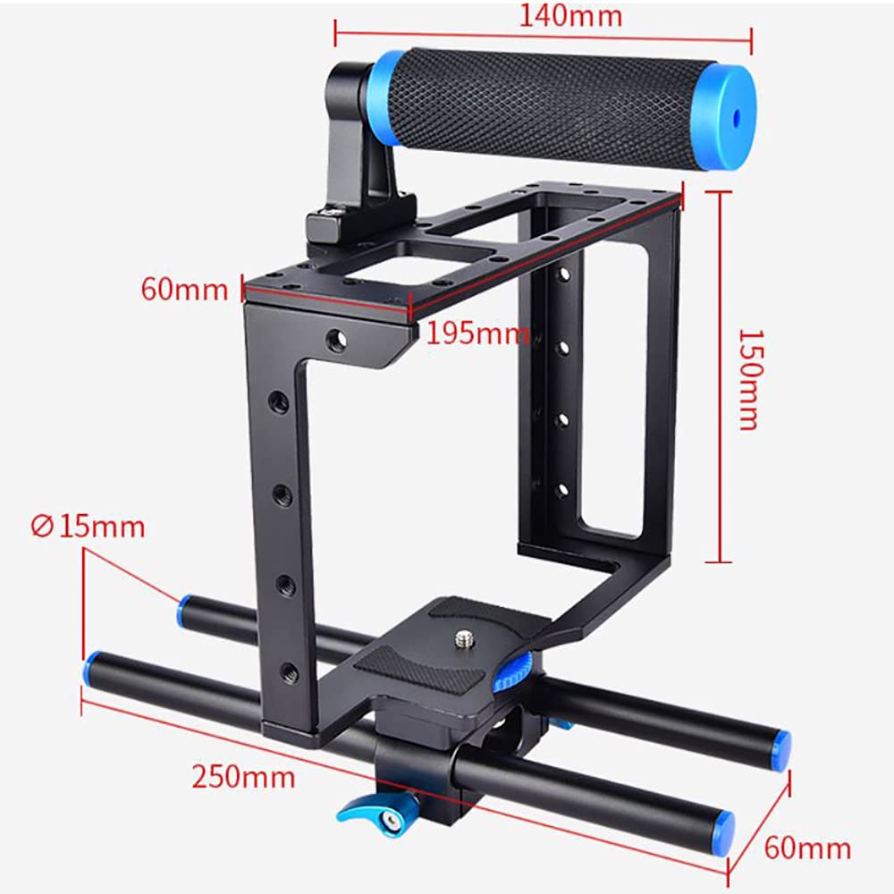 Foto&Tech Movie Making Dslr Camera Video Cage Mount Rig Large Cage Kit With Top Handle Grip 15Mm Rod Compatible With Canon 5D Mark Ii Iii,7D,70D,D800,D8100 Nikon Sony & Other Dslr Cameras (Blue+Black)