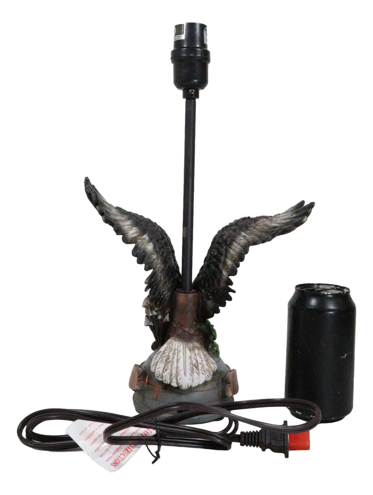 Ebros Gift Rustic Memorial Patriotic American Flag Star Wings Of Glory Flying Bald Eagle Memorial Desktop Side Table Lamp With Brown Faux Leather Laced Shade