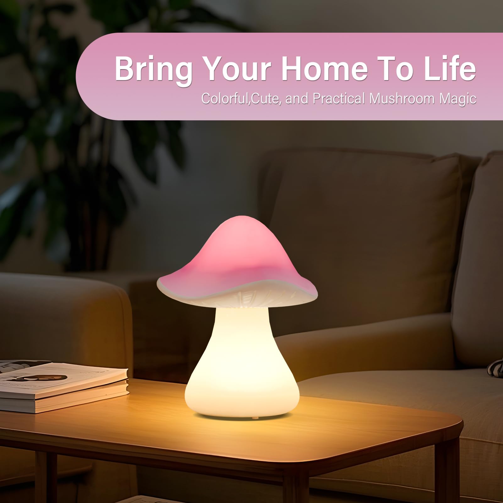 Fuyo Pink Mushroom Table Lamp With Warm White Led - Indoor/Outdoor Decorative Light, Ip44 Waterproof, Rechargeable Usb-Powered, 2 Brightness Levels For Bedroom, Garden, Patio Decor, Easter Decor
