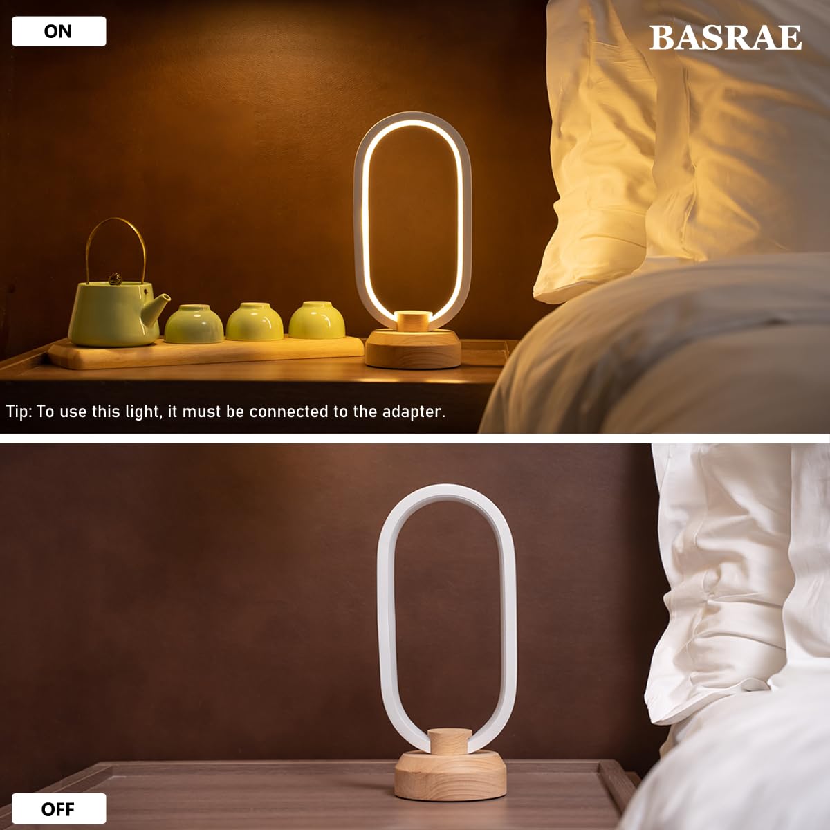 Basrae Bedside Table Lamp Bedroom Modern Oval Nightstand Lamps,Small Led Table Light,Warm White 3 Color Temperatures,Dimmable Lights With Usb Cable,For Home Adult Kids Living Room Lounge Deco Lighting