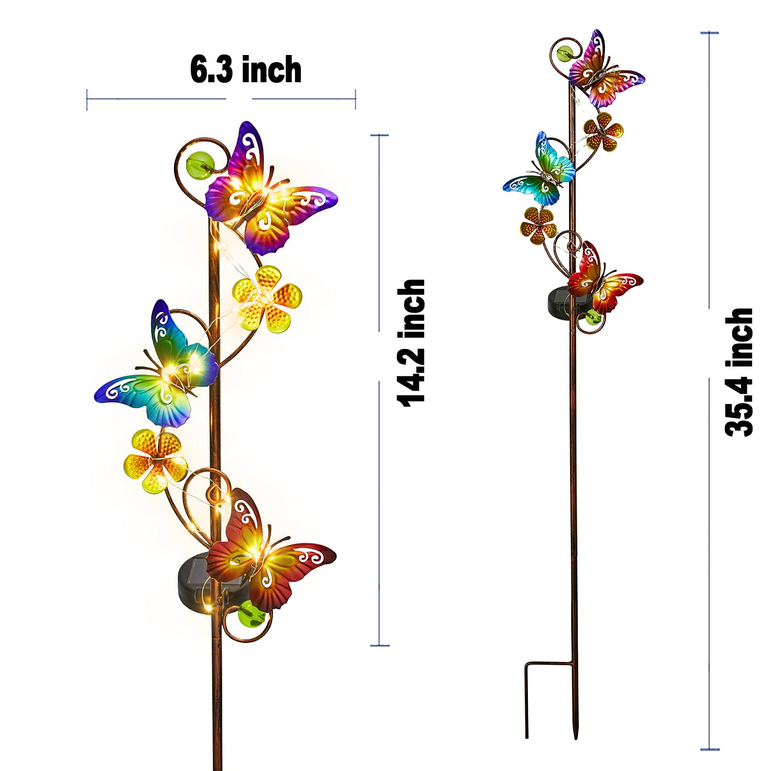 inhome Solar Garden Lights Butterfly Garden Decor Outdoor Waterproof Metal Butterfly Decorative Solar Stake Lights For Yard,Lawn,Patio,Walkway,2 Pack Butterfly  For For Women Mom Grandma Gardening