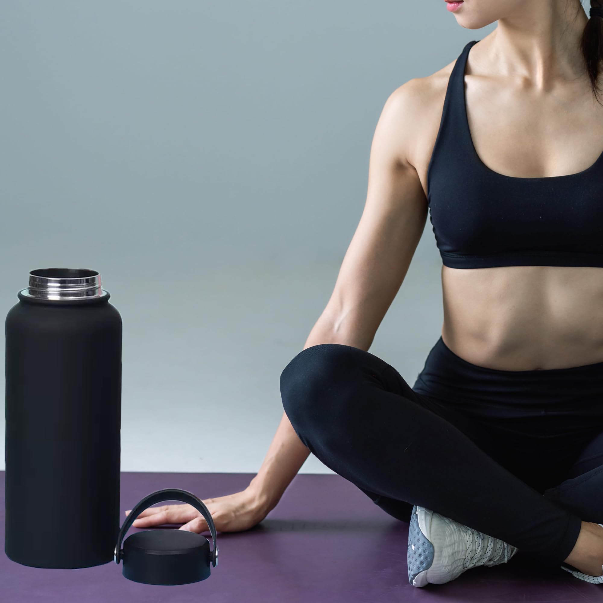 Black 32 Oz Insulated Water Bottle, Large Metal Stainless Steel Water Flask, Big Sports Travel
