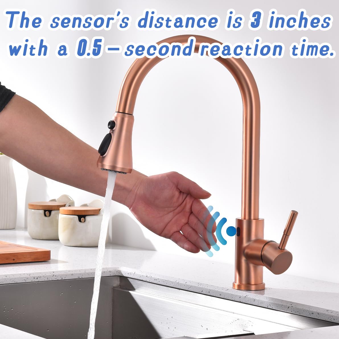 Tutew Touchless Kitchen Faucet With Pull Down Sprayer, Red Copper Motion Sensor Kitchen Sink Faucet Single Hole, Spot Resist Stainless Steel Single Handle Commercial Modern Faucet
