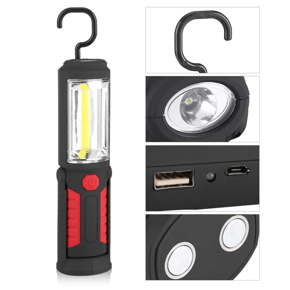 Qinlorgo Xinwoer Cob Led Flashlight Cob Work Light, Rotating Base And Hanging Hook Cob Emergency Light, Hiking Household Tool For Camping Emergency Light(Red)