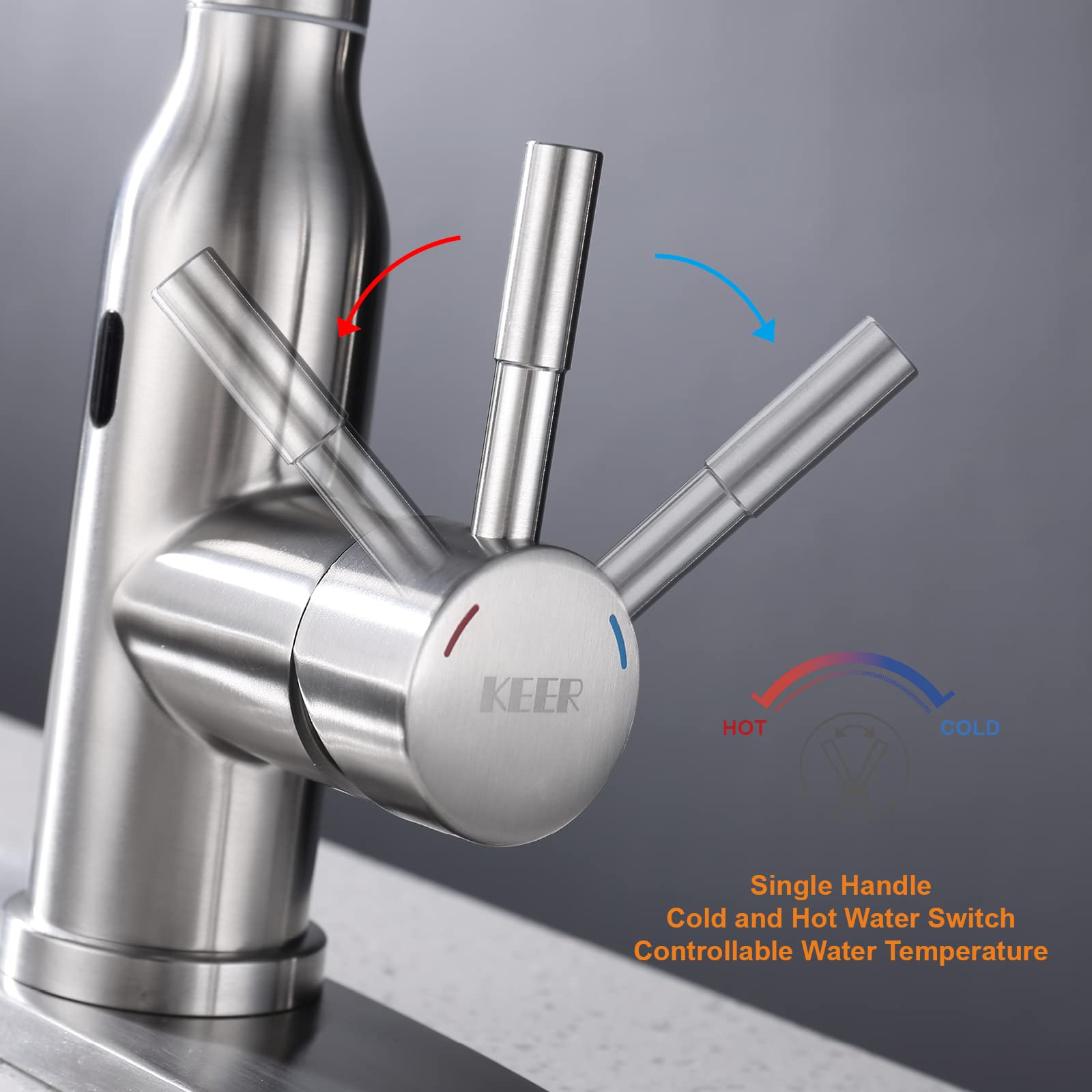Keer Touchless Kitchen Faucet,Smart Motion Sensor Hands  Single Handle Spring Kitchen Sink Faucet With Pull Down Sprayer,Brushed Nickel