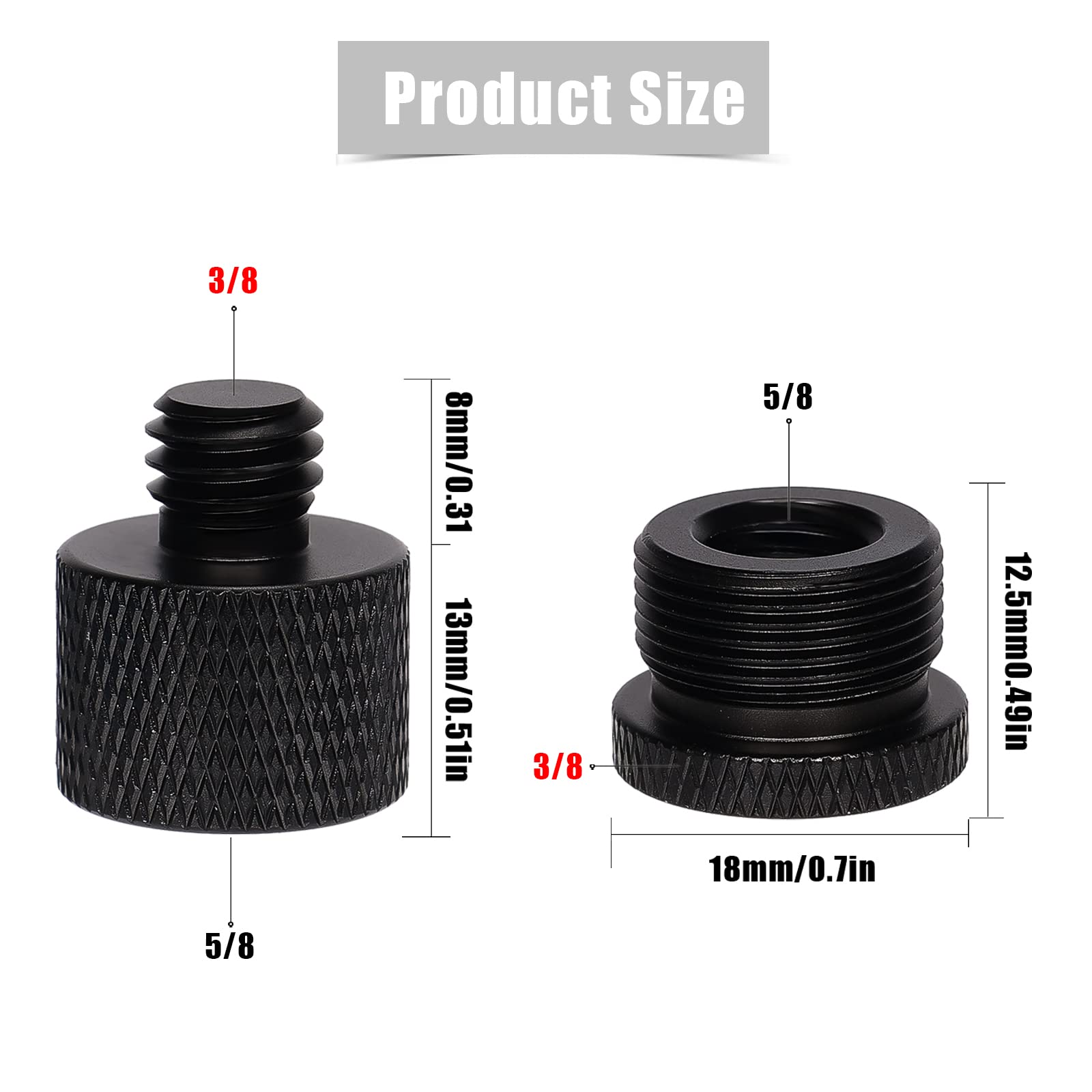 Savita 4Pcs Mic Stand Adapter, Mic Thread Adapter Kit 5/8 Female To 3/8 Male And 3/8 Female To 5/8 Male 5/8 Female To 1/4 Male And 1/4 Female To 5/8 Male Mic Stand Adapter For Camera Tripod Adapter