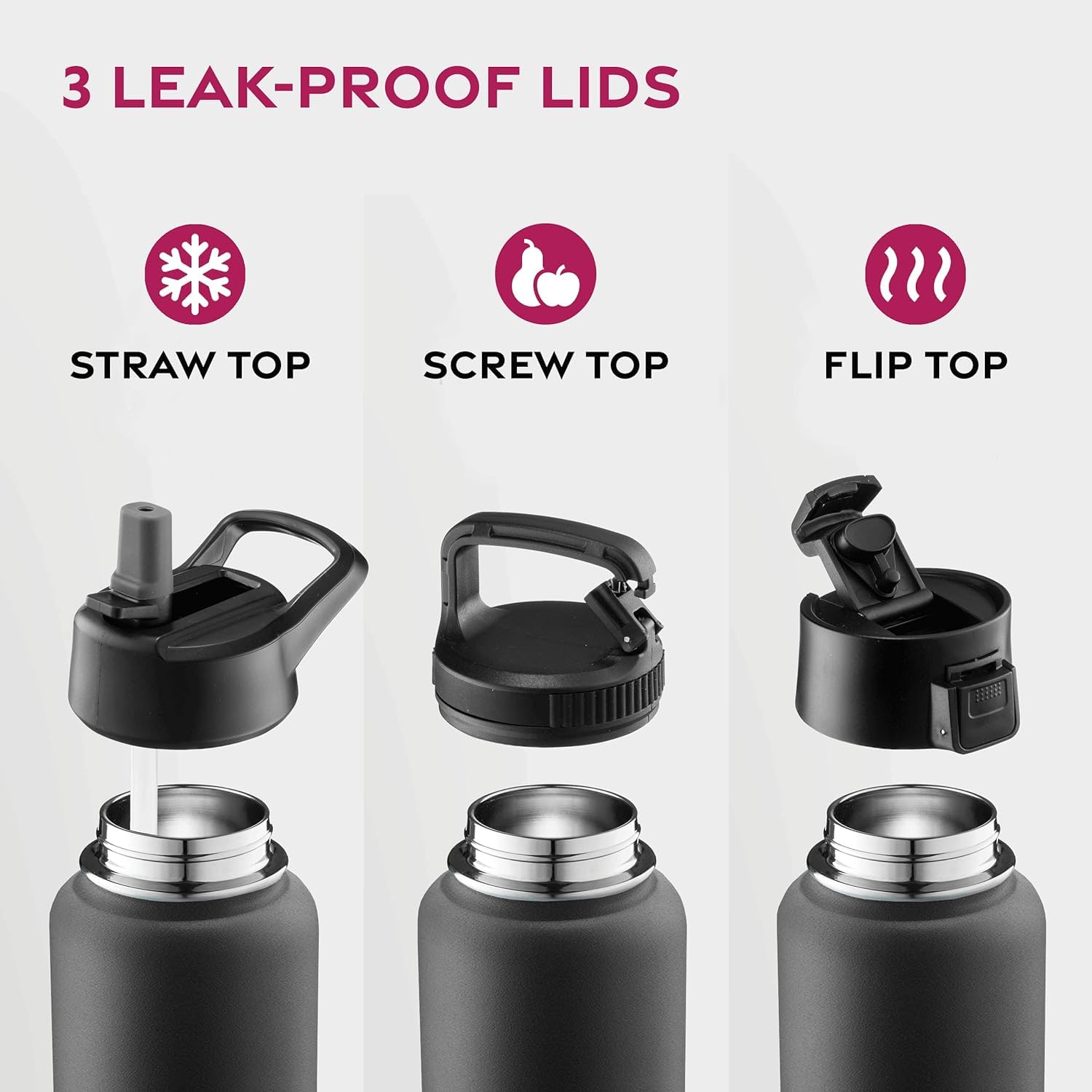 Triple-Insulated Stainless Steel Water Bottles With Straw, 25 Oz Reusable Insulated Water Bottles