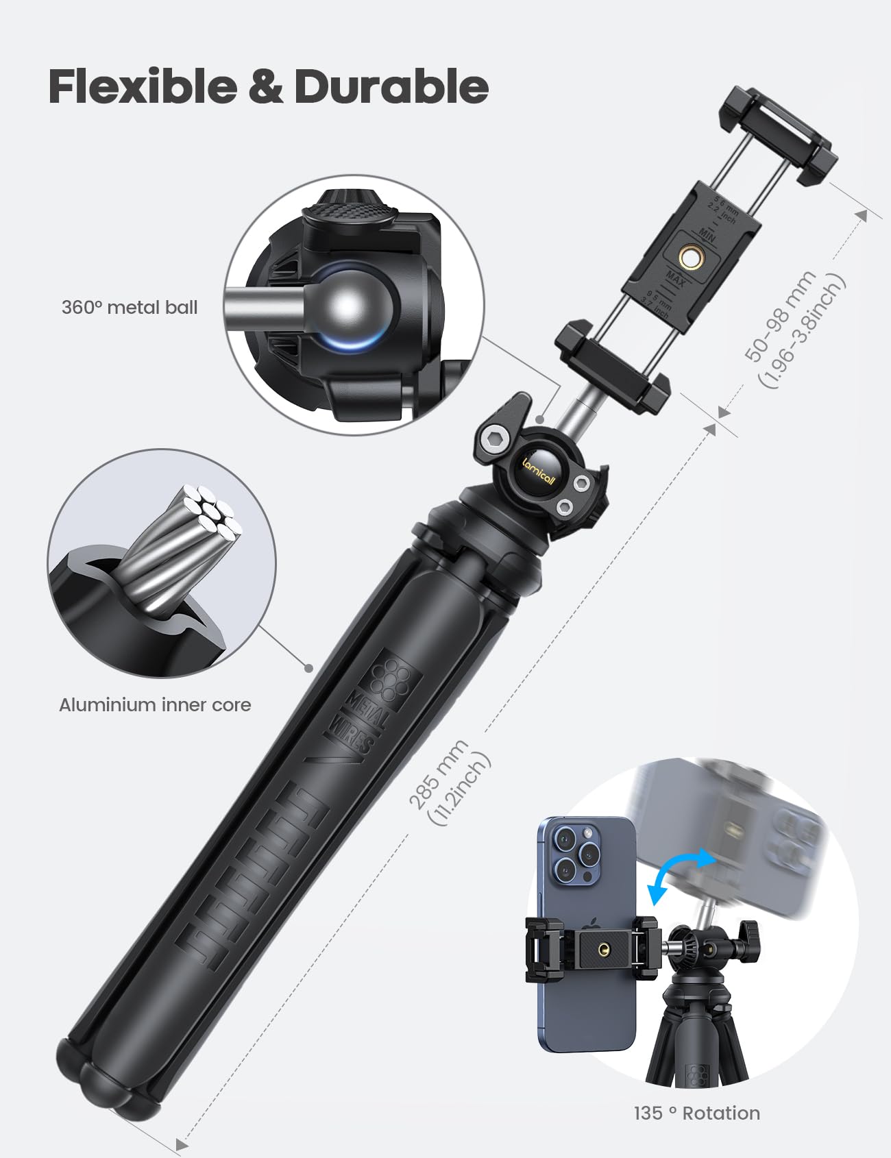 Lamicall Tripod For Iphone - 3 In 1 Flexible Phone Tripod With Wireless Remote - Iphone Tripod Stand For Video Recording Vlogging Selfie Compatible With Iphone Samsung Go Pro, Digital Camera