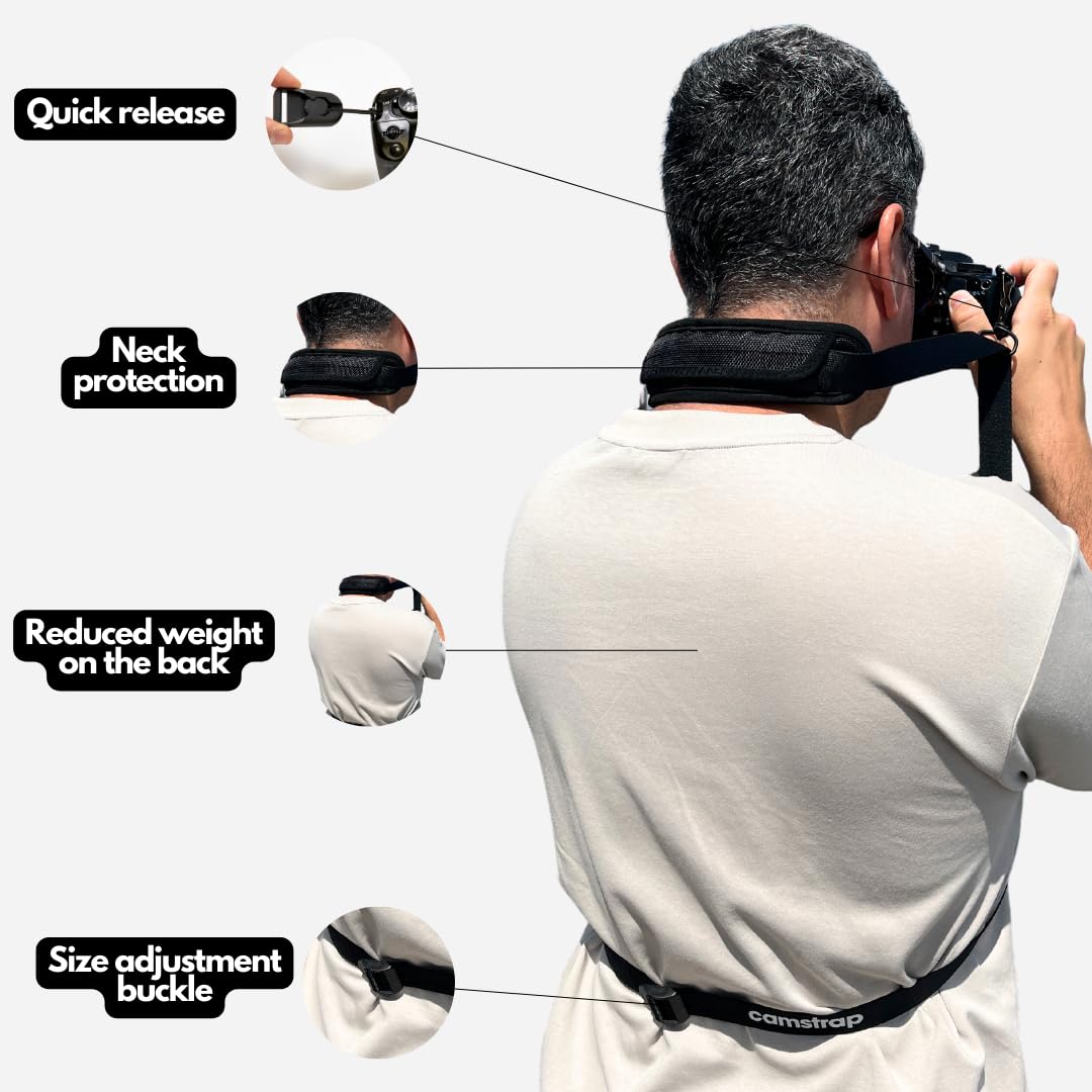 Camstrap Voyager - Ultra-Light Hands- Camera And Binocular Strap Compatible With Canon, Nikon, Sony And Dslr Slr Cameras-Black, Ideal For Travel, Hiking, Walking, And Outdoor Sports