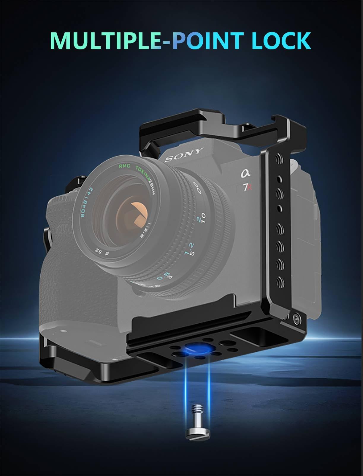 Linscaco Camera Cage For Sony Alpha 7 Iv/A7 Iii/A7 Ii/A7R Iii/A7R Ii, Video Stabilizer, Cold Shoe Mount, Multiple 1/4"-20 & 3/8"-16 Threaded Holes