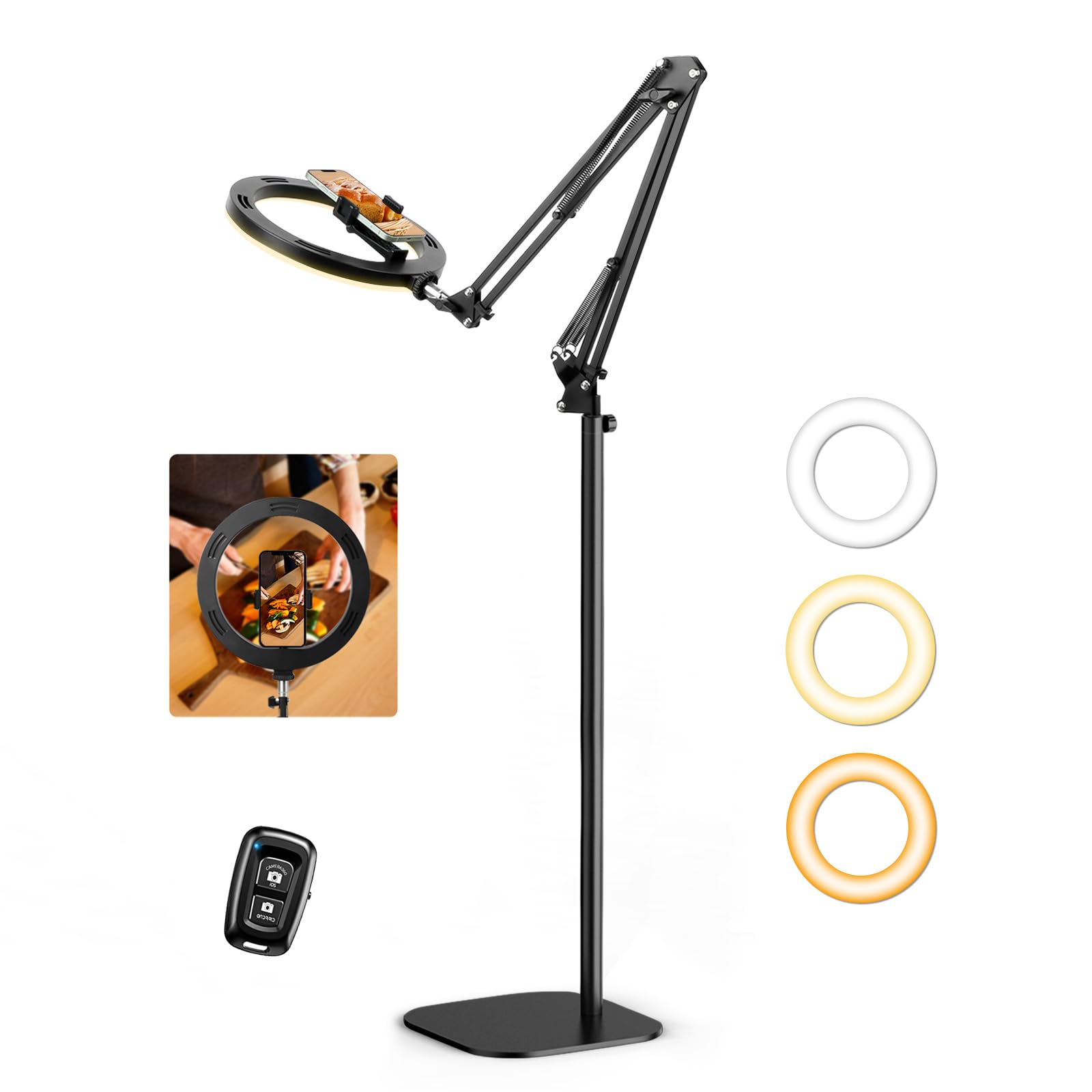 Evershop Ring Light With Stand Overhead Camera Mount Phone Holder,10” Ring Light Tripod For Iphone,Circle Led Selfie Light Halo Light For Video Recording,Photography,Streaming,Vlog,Tiktok,Youtube