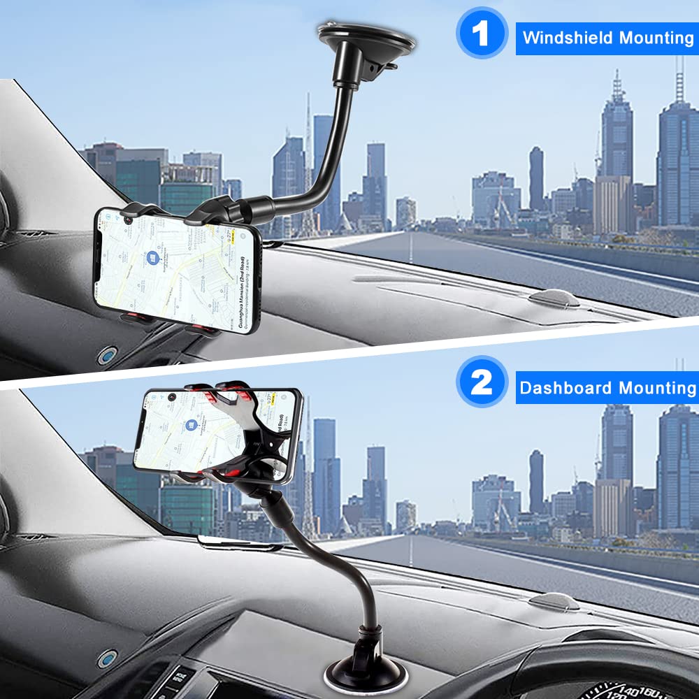 Yztree Car Phone Holder Mount Cell Phone Stand Windshield Dashboard Car Mount 360 Rotation For Iphone 16 15 14 13 12 11 Pro Max Xs X Xr 8 Se/Galaxy S20+Ultra S10 Note 10 Plus