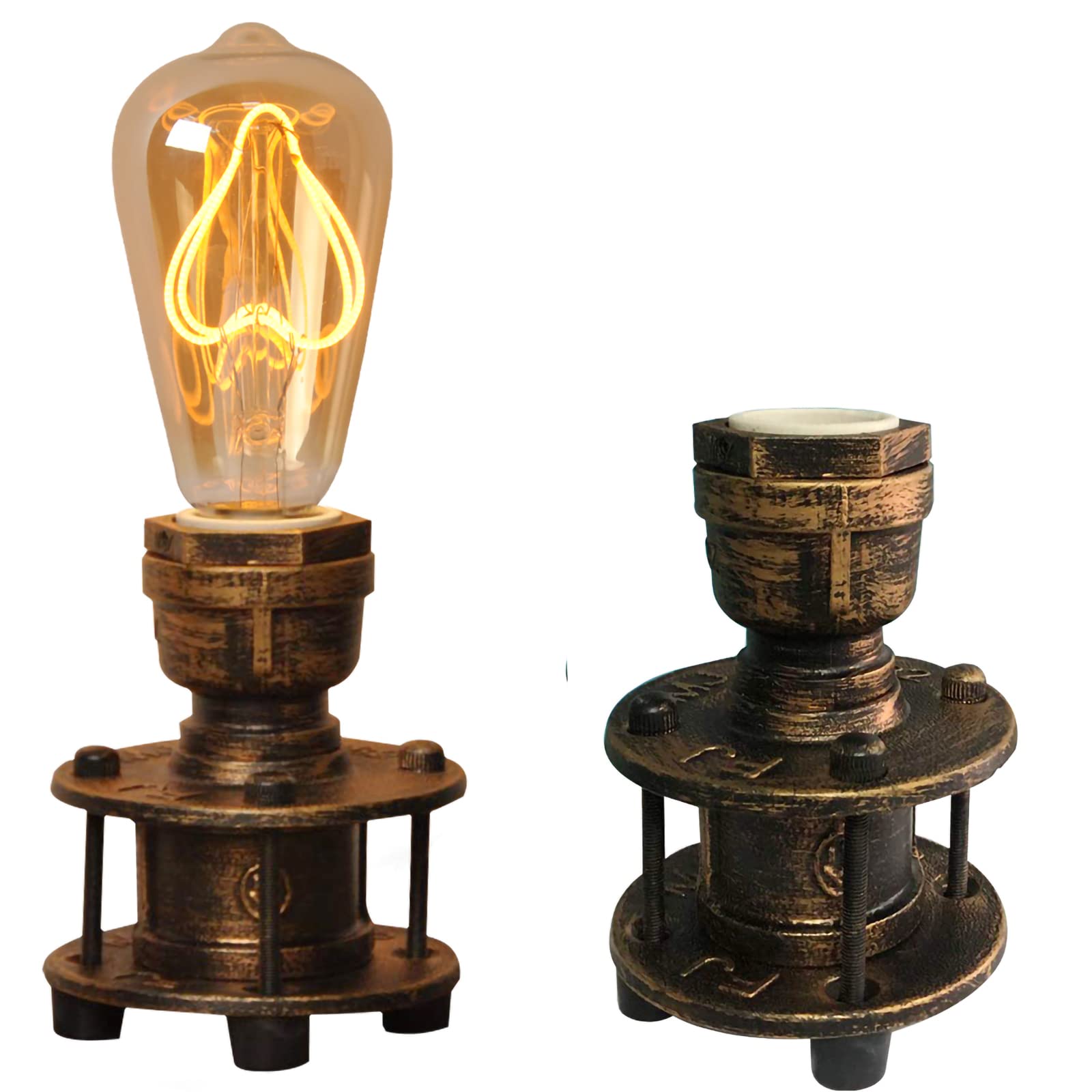 Lustorm 1 Industrial Table Lamp Base For Bedroom, Small Bedside Desk Lamps Vintage Rustic Farmhouse Mini Lamp Gold Metal Bronze Lights For Nightstand, Reading Room (No E26 Edison Bulb)