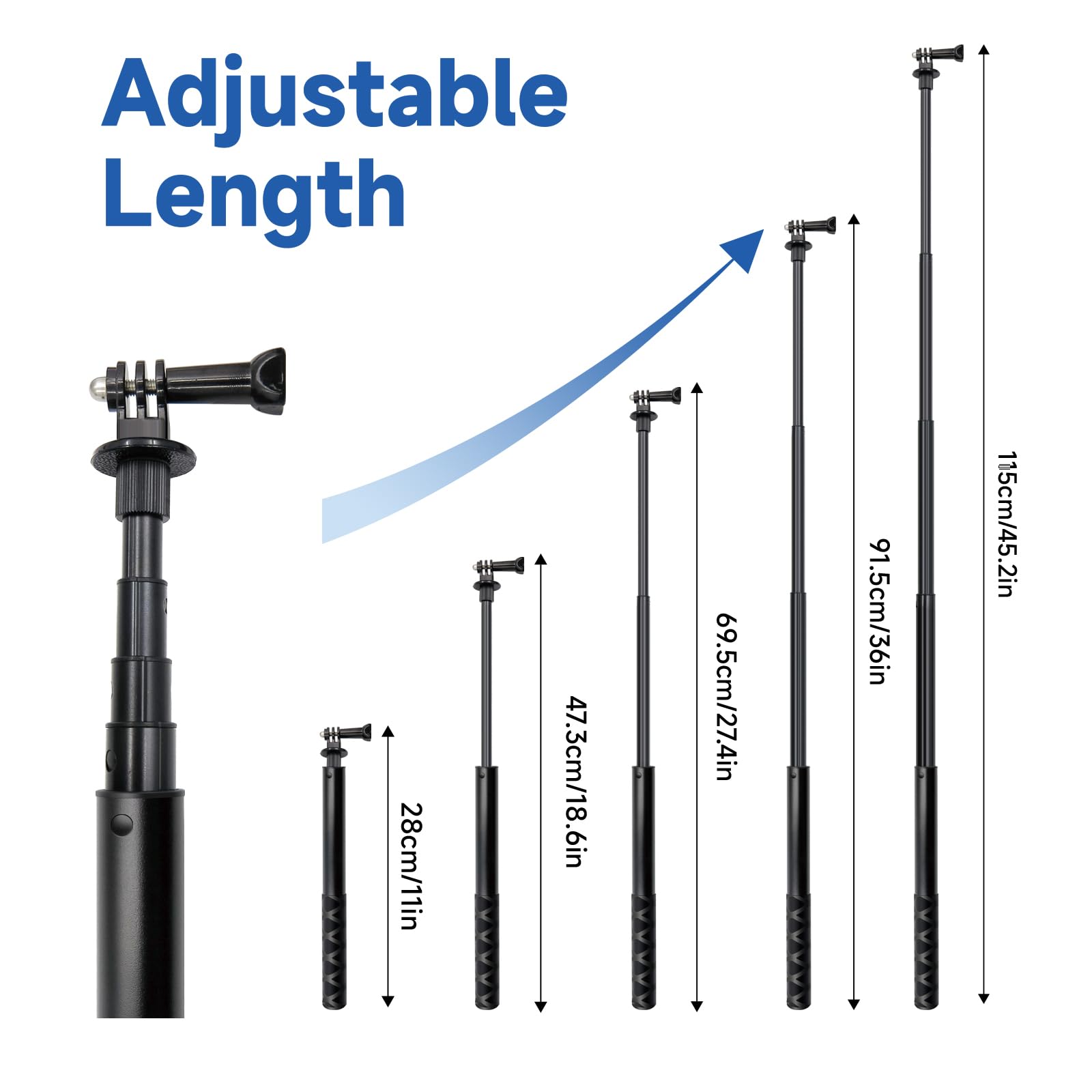 Shoot Selfie Stick 45.2Inch/115Cm Extension Invisible Monopod Compatible For Gopro Hero 13/12/11/10/9 For Insta 360 Ace Pro X4 X3 Dji Action 4 3 2 Akaso And Other Action Cameras