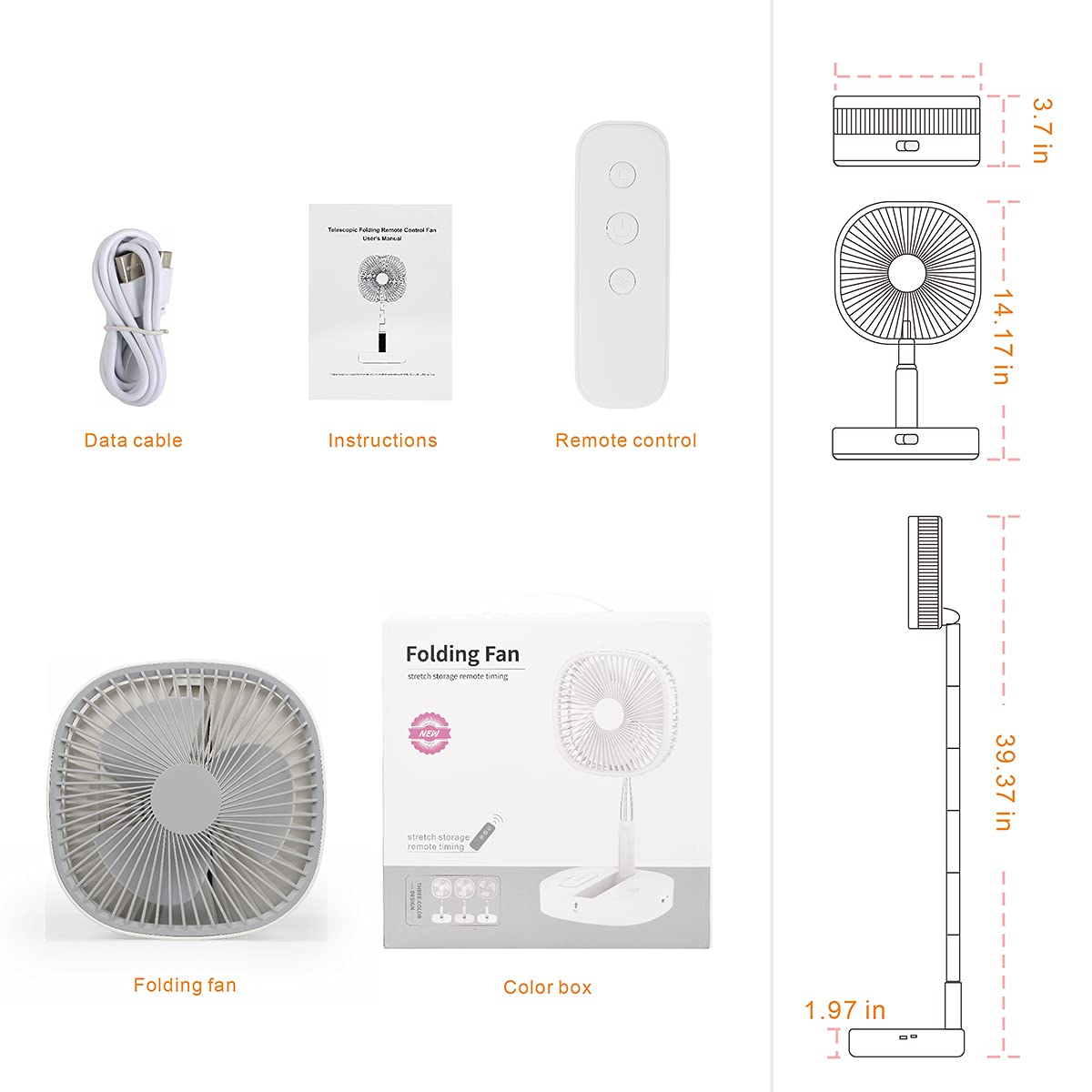 Portable Pedestal Fan - Foldaway Standing Fan Foldable Desk Fan, Use 7200Mah Rechargeable Battery