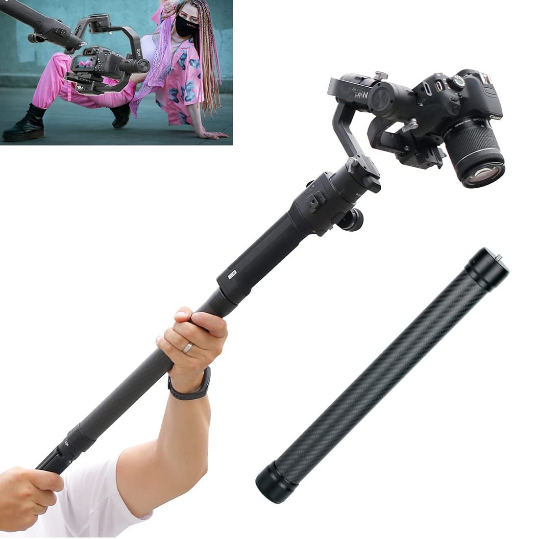 Angelreally 36Cm/14.17 Inch Extension Pole Carbon Fiber Bar With 1/4"" Screw Compatible With Dji Ronin S, Ronin Sc, Osmo Mobile 3, Om 4, Zhiyun Crane 2 V2 Stabilizer Dslr Camera