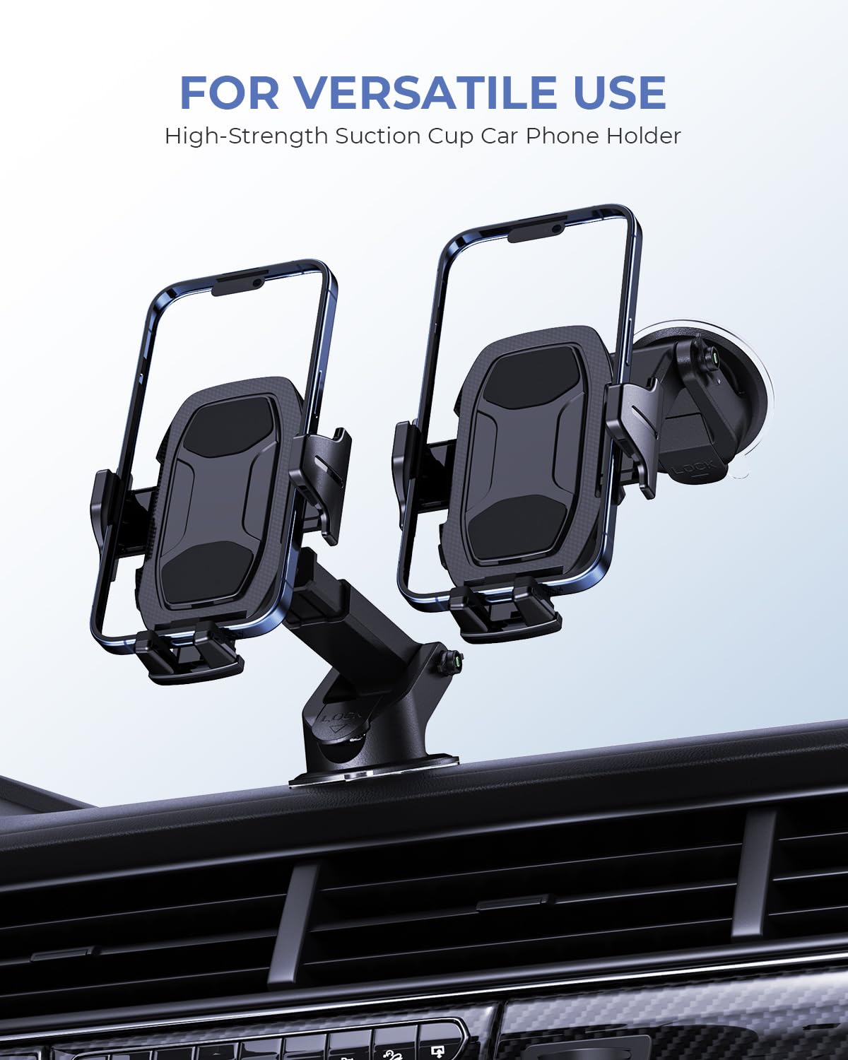 Primoov Phone Holders For Your Car  Car Phone Holders For Iphone With 360-Degree Rotation  Dashboard Cell Phone Holder  Easy Installation & Strong Grip For Safe And Convenient Driving, Black