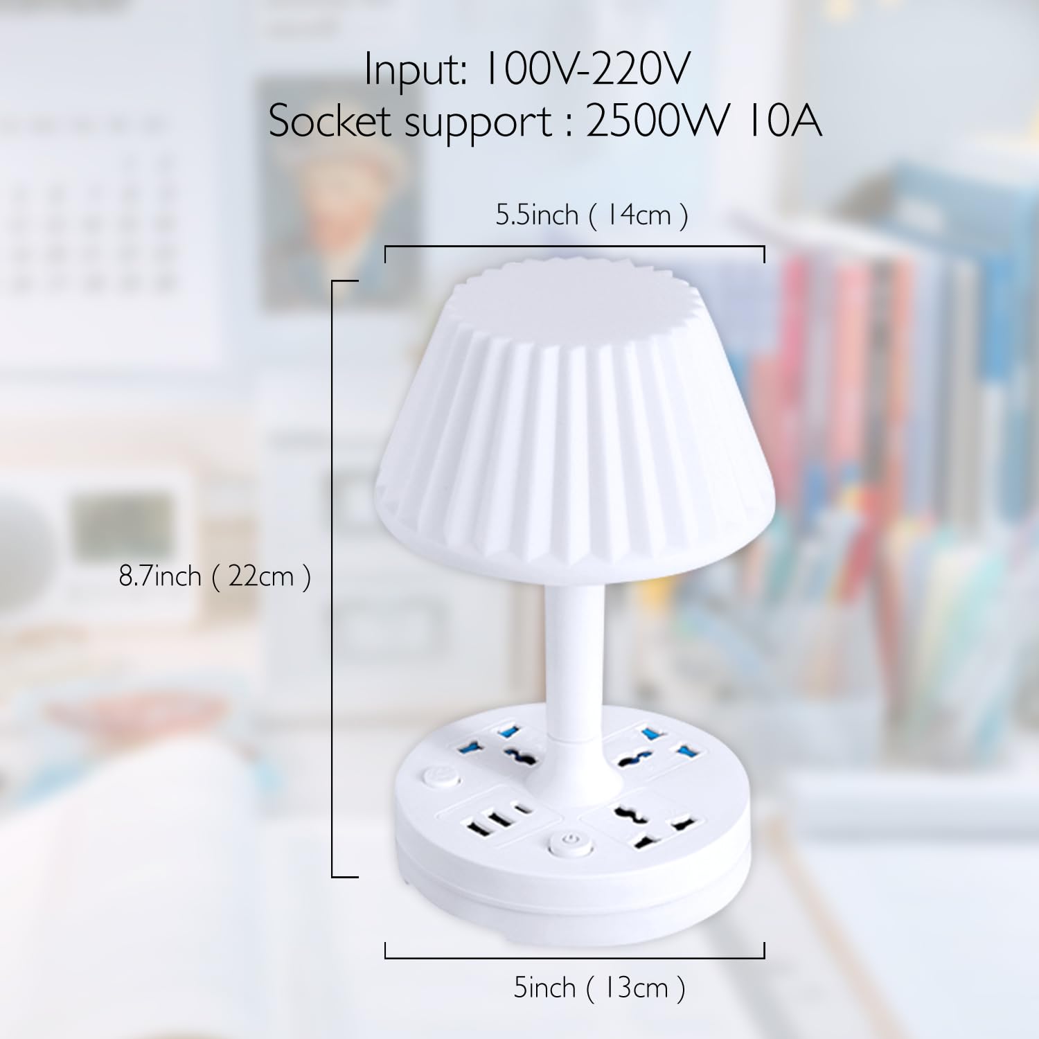 Exqseramc Socket Table Lamp Power Strip， Ac Outlets+Usb Charging Ports, Multiple Function Dimmable Small Reading Desk Lamp, Eye Care Led Nightstand Light For Home Office (Socket Table Lamp - White)