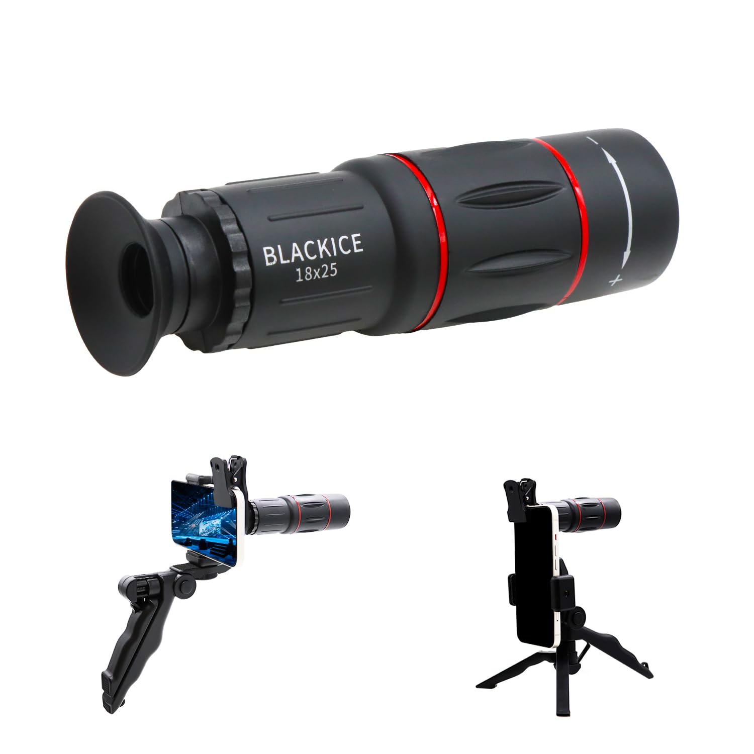 Blackice 18X25 Monocular Telescope, Adults Monocular With Bak4 Prism, Smartphone Adapter, Compact, Beginner, Adults