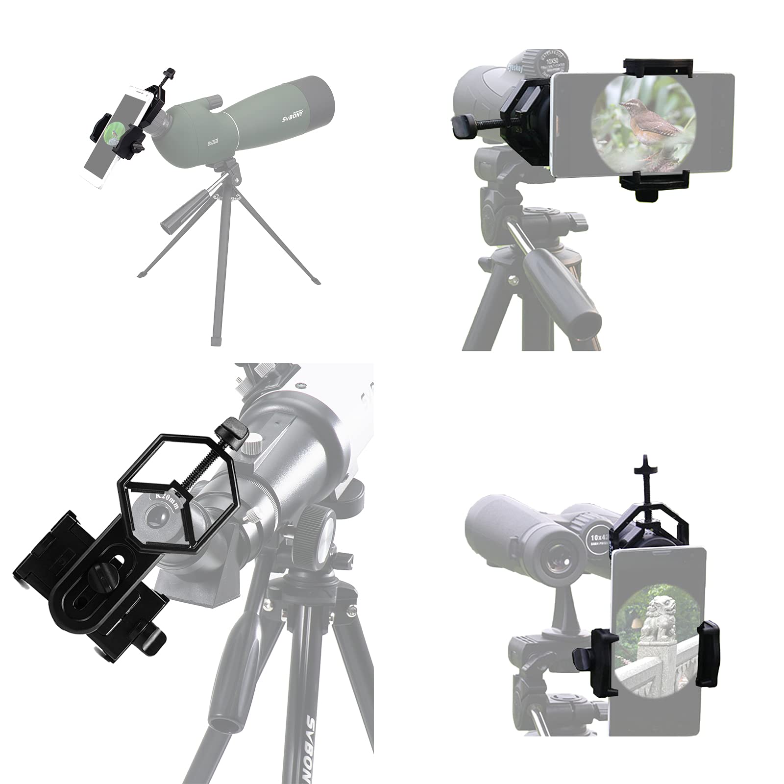 Svbony Sv126 Car Window Mount Bundle With Universal Cell Phone Adapter Mount Telescope Phone Mount And Sv110 Tripod Adapter For Binocular Camera