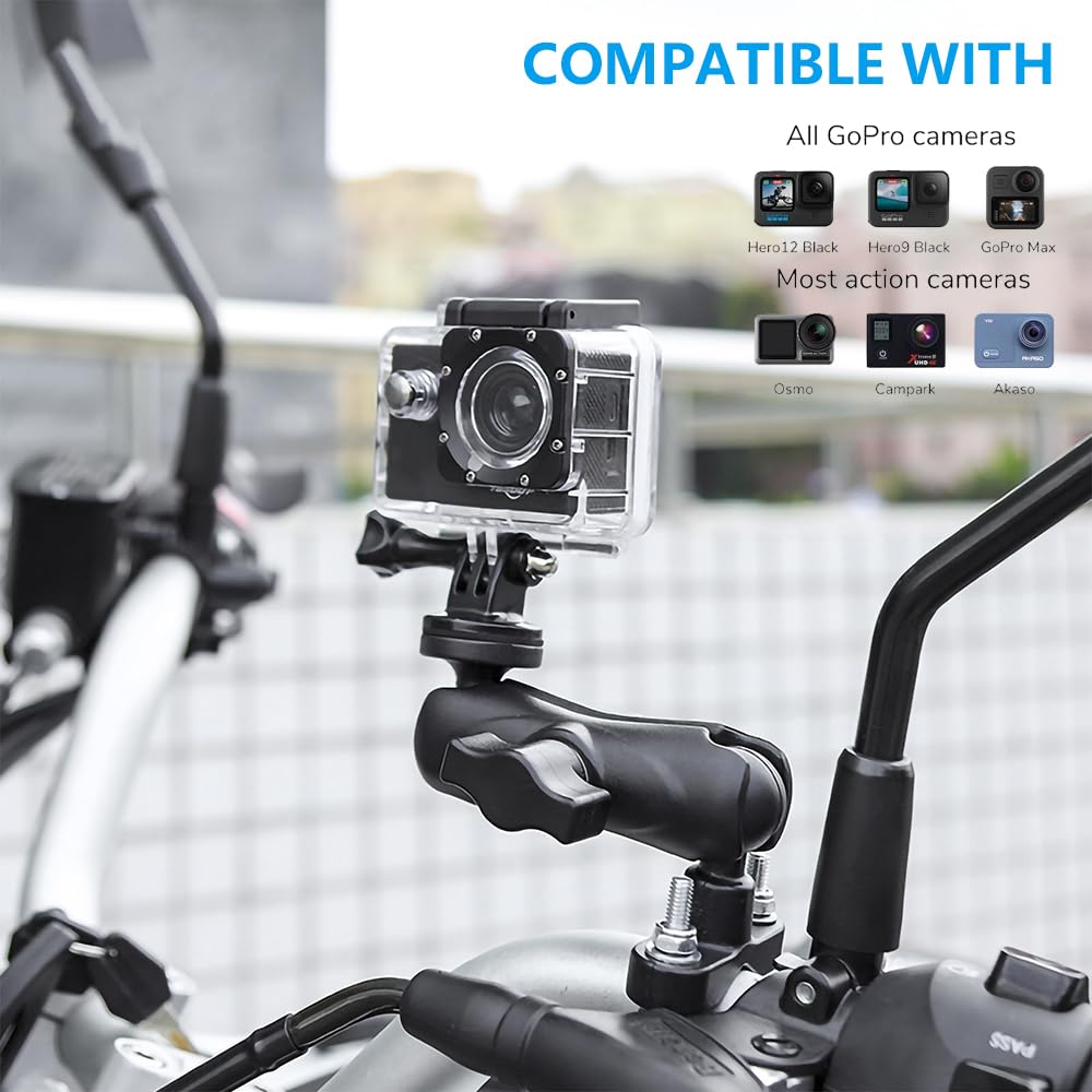 Zeyutom 360° Motorcycle Bicycle Camera Holder Handlebar Mount 1/4" Stand For Gopro Hero 13 12 11 10 9 8 7 6 5 4 3, Bike Adjustable Metal Bracket For Dji Osmo Action 5 Pro/4/3/2 Action Cameras Accessories