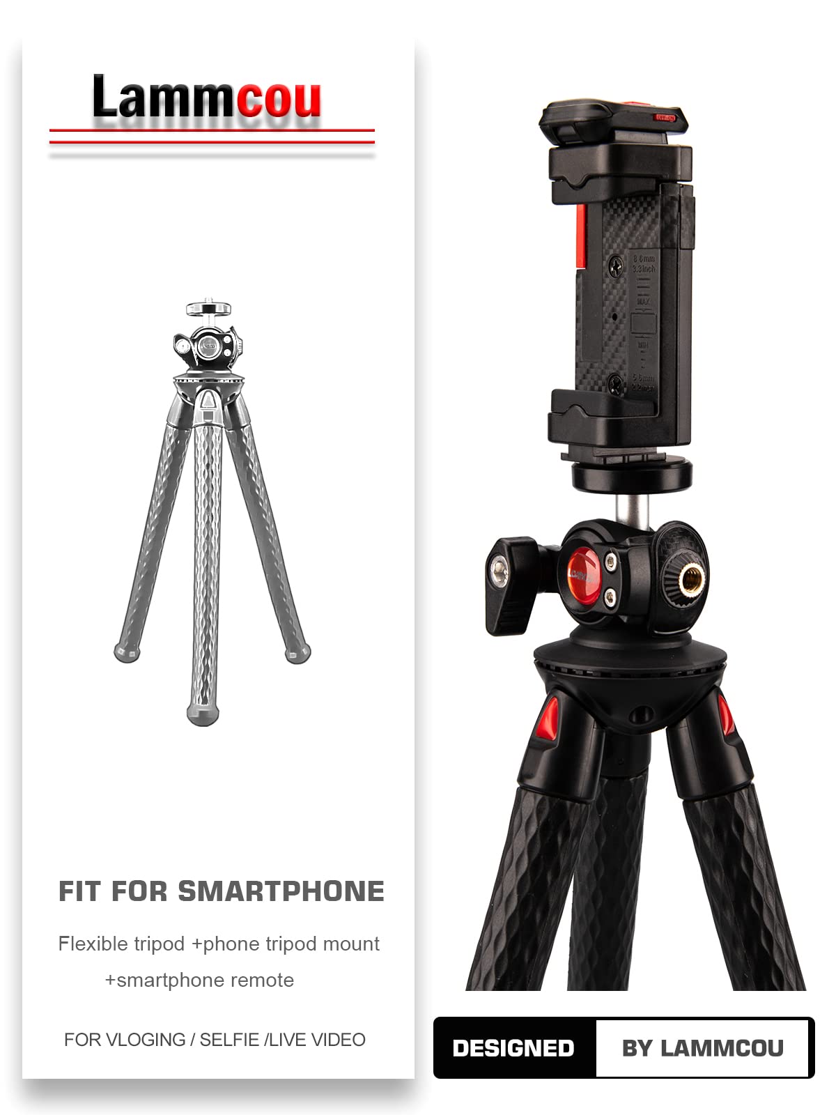 Lammcou Flexible Phone Tripod, Mini Small Tripod With Hot Shoe Cell Phone Tripod Adapter & Smartphone Remote Shutter, Octopus Flexible Table Tripod For Cell Phones Camera Vlogging