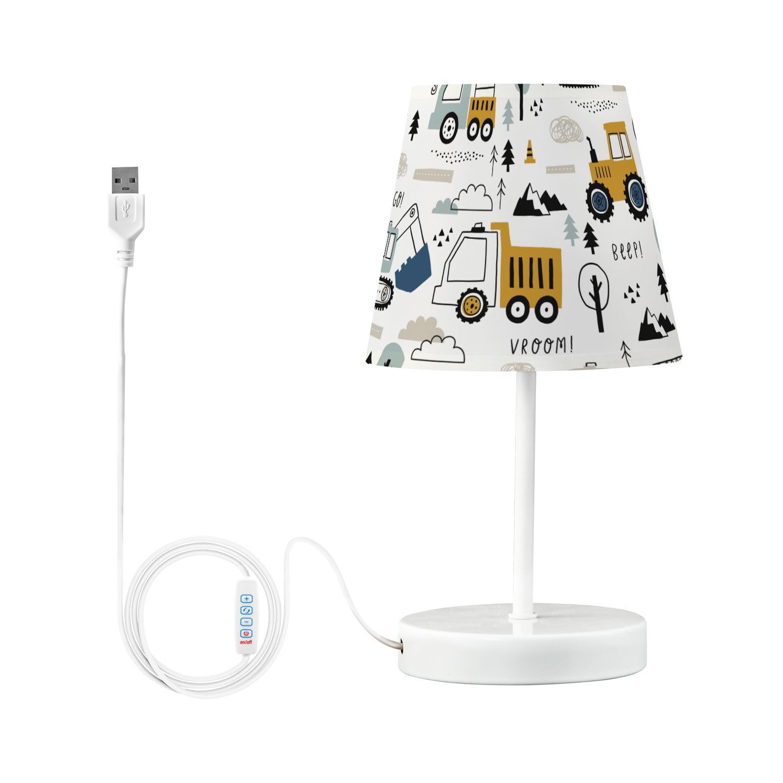 Slewiaeky Table Lamps Cute Cars Tractor Truck Bedside Lamp Nightstand Lamp Led With Fabric Lampshade Usb Ports Wood Base For Bedrooms And Living Room