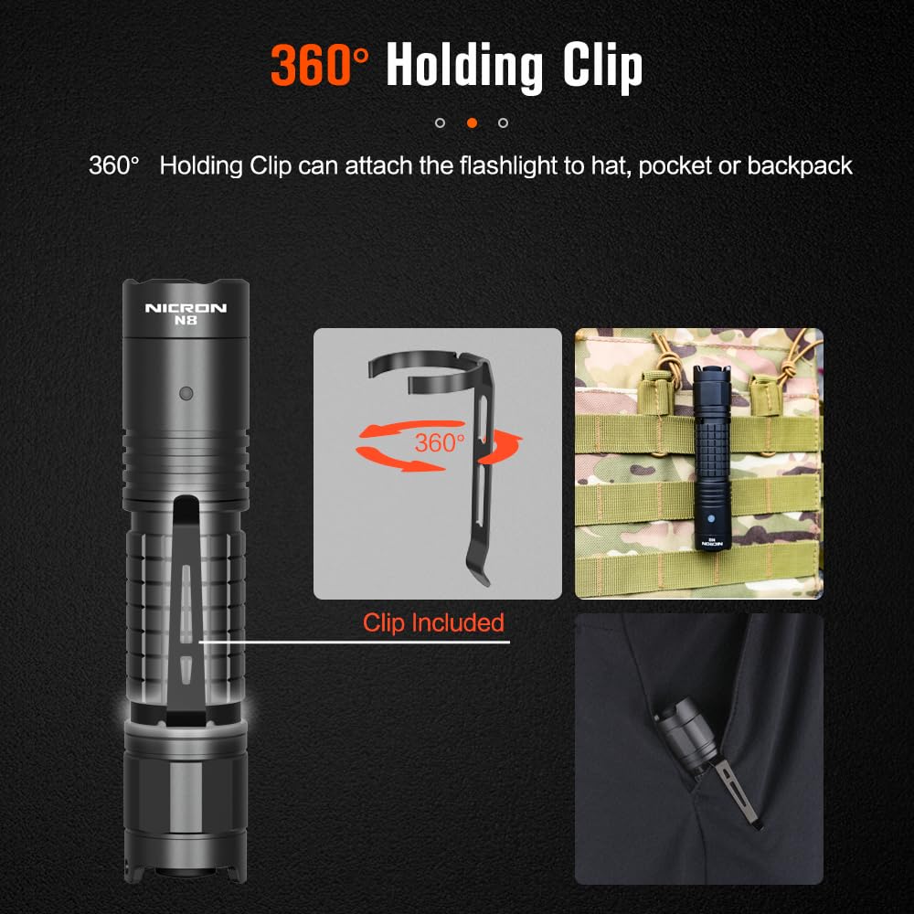 Nicron Rechargeable Flashlights, N8 Flashlights High Lumens 6 Modes Super Bright Tactical Flashlight, Ipx8 Waterproof 1300 Lumens Flashlight For Camping, Emergency, Outdoor, Inspection