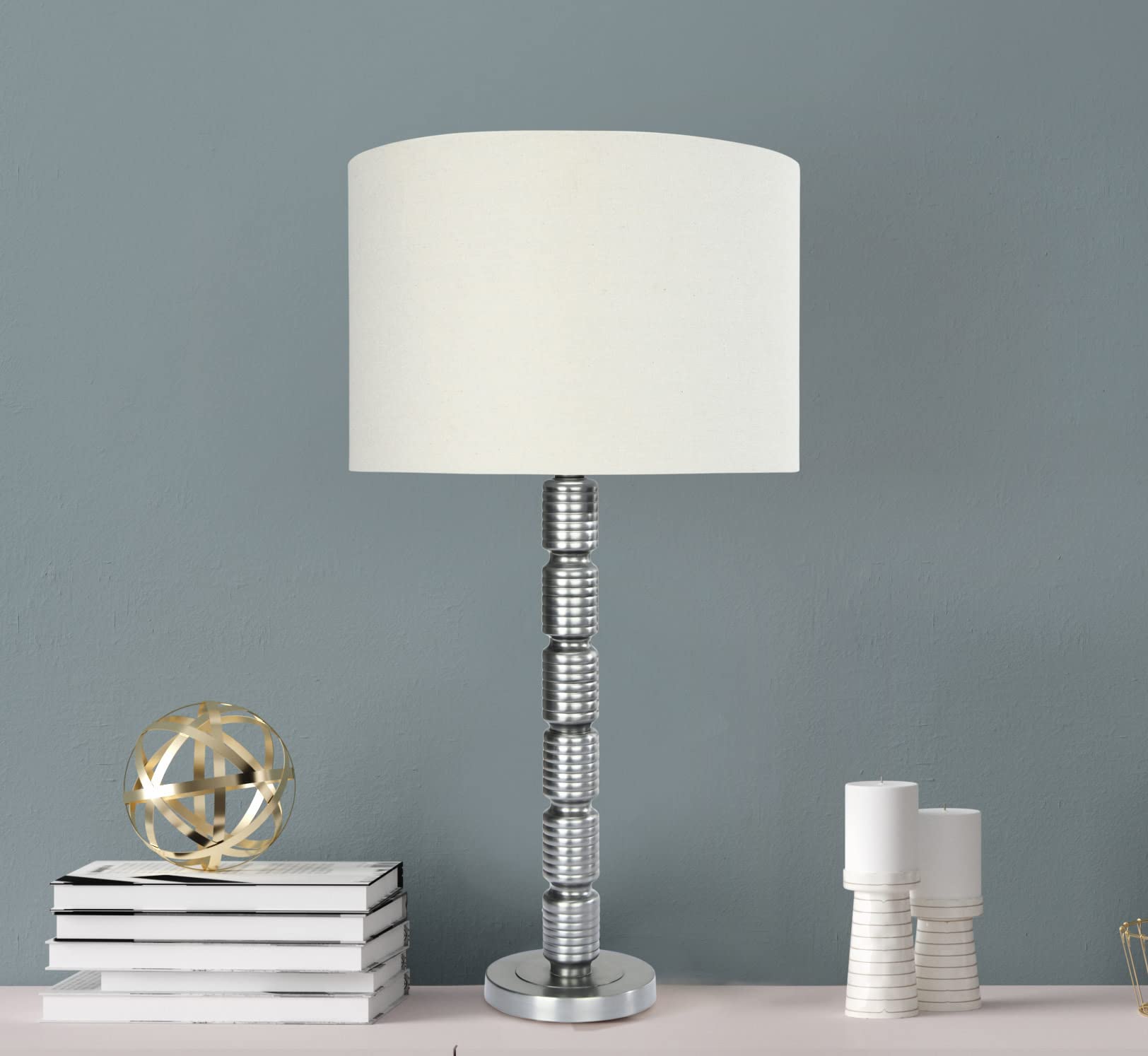 Creative Co-Op Faceted Metal Stacked Column Design Table Lamp, 28.75 Inch, Aged Pewter
