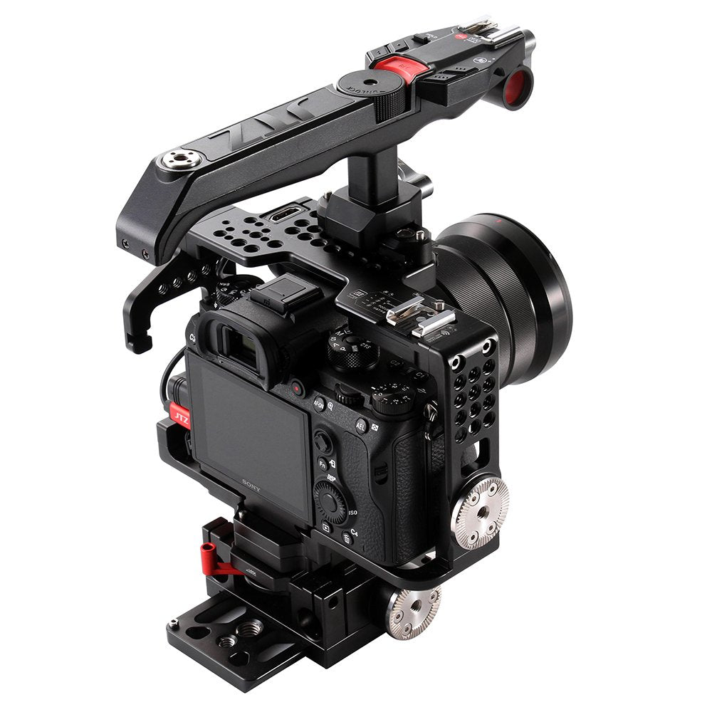 Jtz Dp30 Jl-Js7 Electronic Camera Cage Video Stabilizer Rig + 15Mm Rail Base Plate, Top Handle For Sony A9/A7Iii/A7Riii/A7Siii/A7Riv Mirrorless Camera Zoom, Focus, Rec Start/Stop