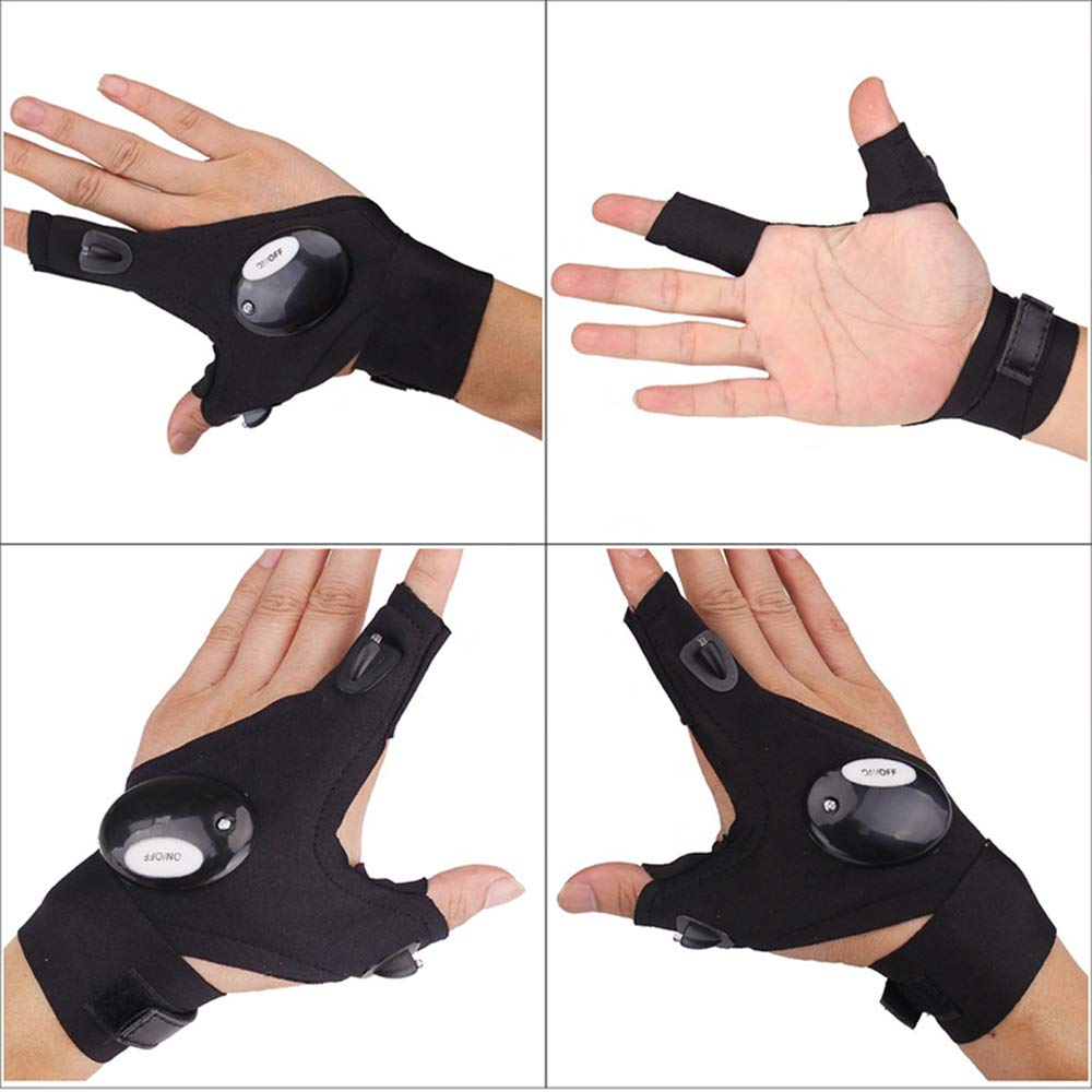 Aosbet 4Pcs Led Flashlight Gloves Light Fingerless Outdoor Fishing Gloves Tool Gadgets  For Repairing Working For Men Women Camping Hiking (2 Pairs)
