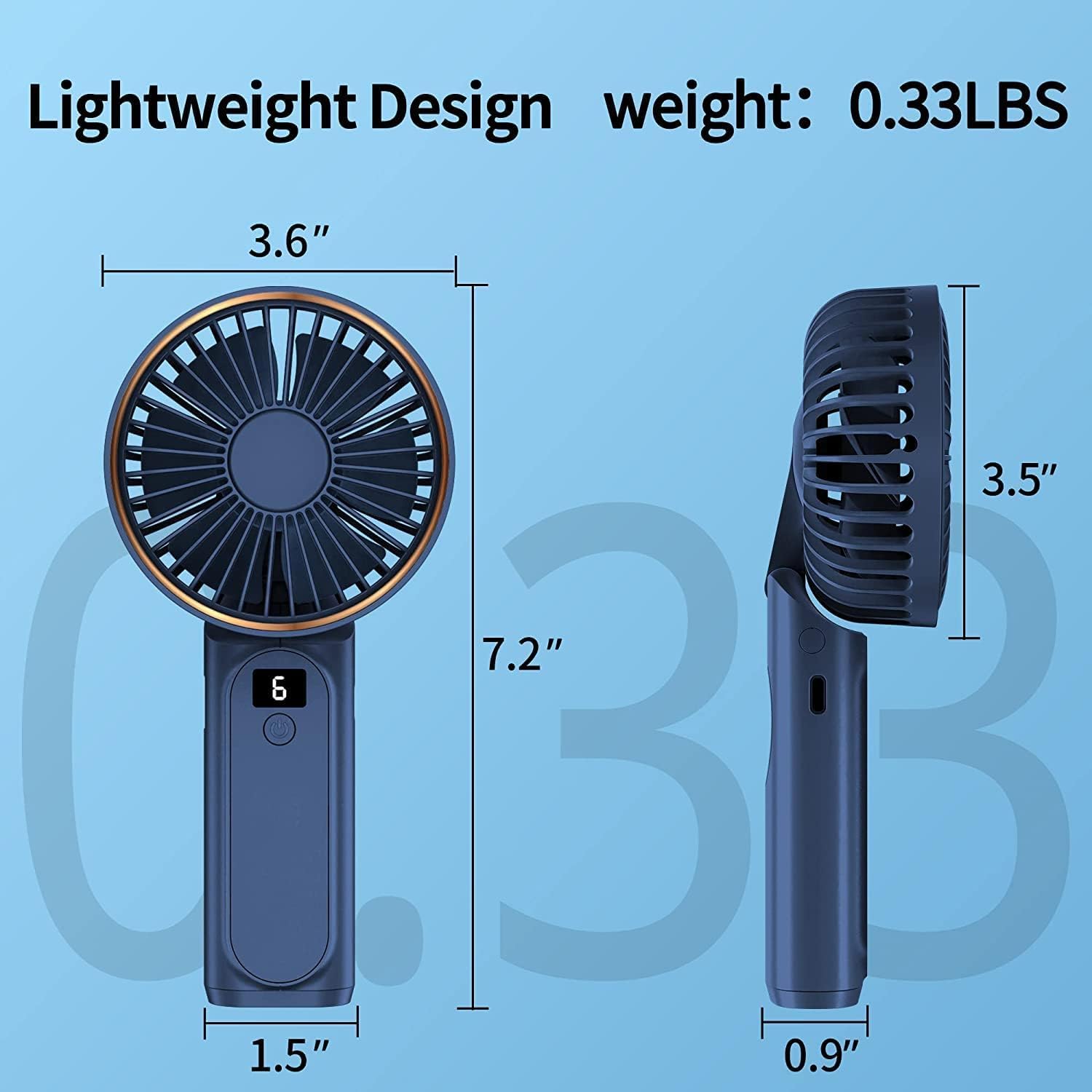 Handheld Fan, Portable Fan, 4000Mah Rechargeable Personal Fan, 180° Foldable Mini Desk Fan