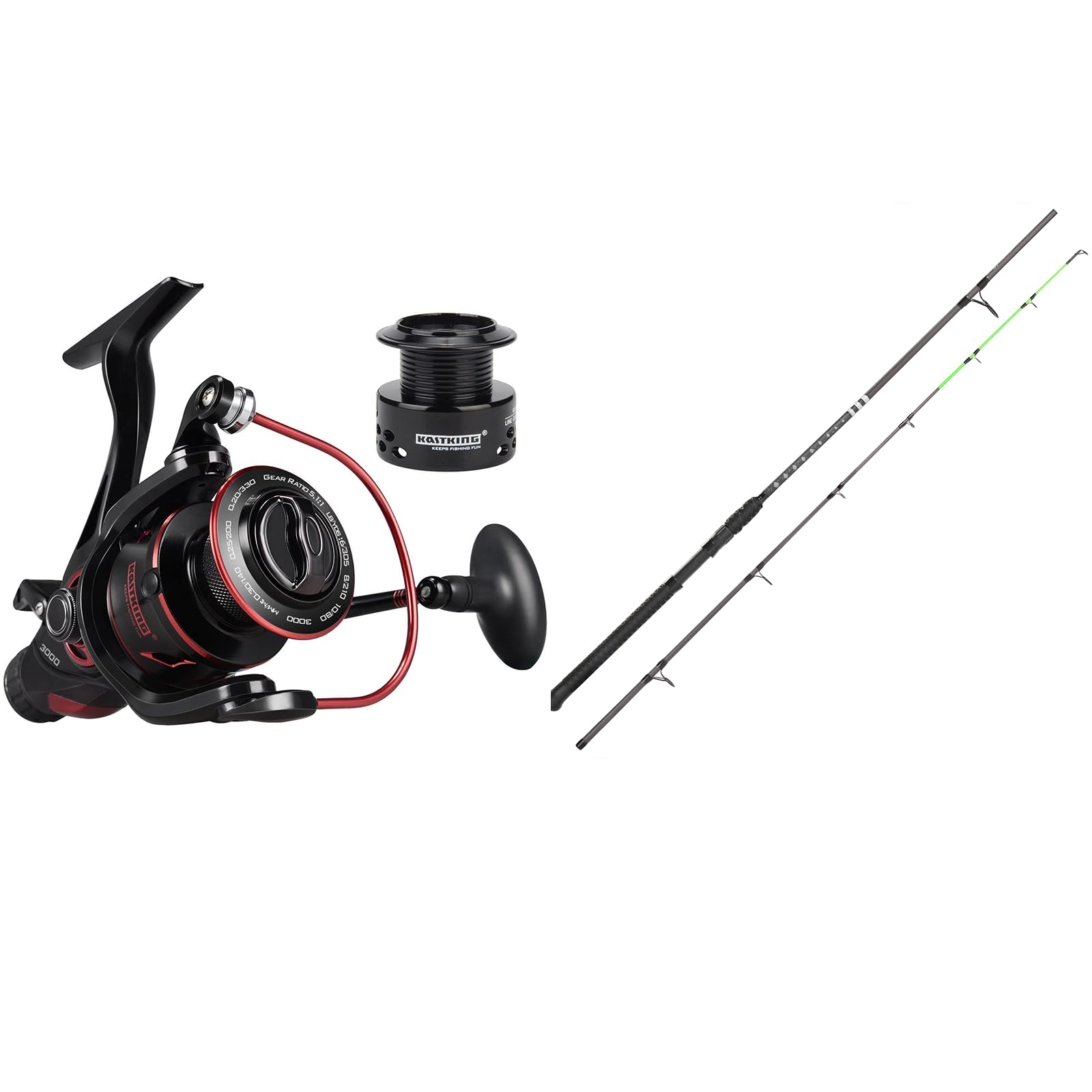Kastking Sharky Baitfeeder Iii Spinning Fishing Reel,Size 4000, Kong Fishing Rod, Spinning Rod 2 Pc 8' M