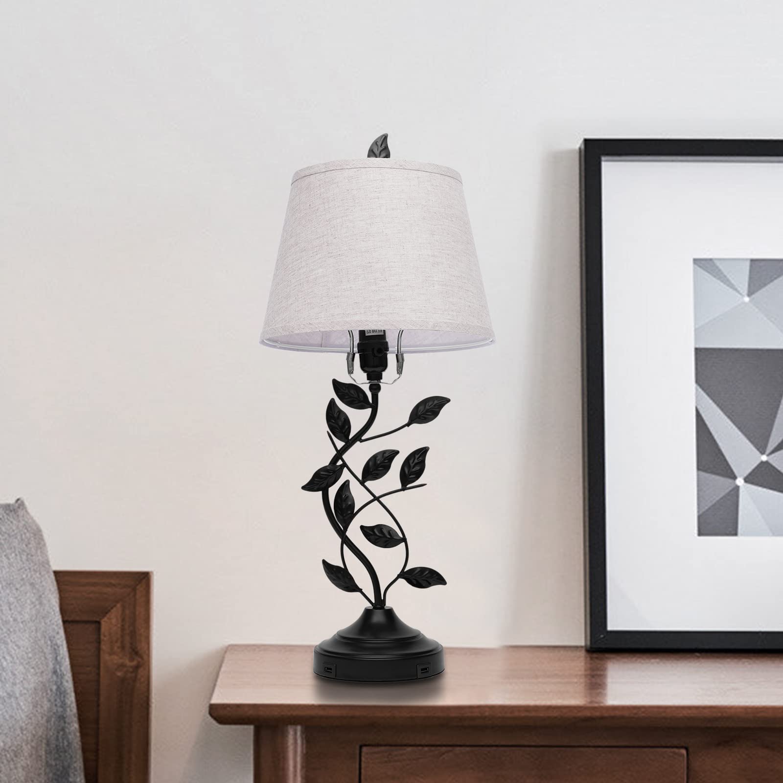 Eapmic Table Lamp With Usb Ports,Bedside End Table Lamp Traditional Nightstand Desk Lamp Large Retro Leaf Lamp For Living Bedroom Office (Retro)
